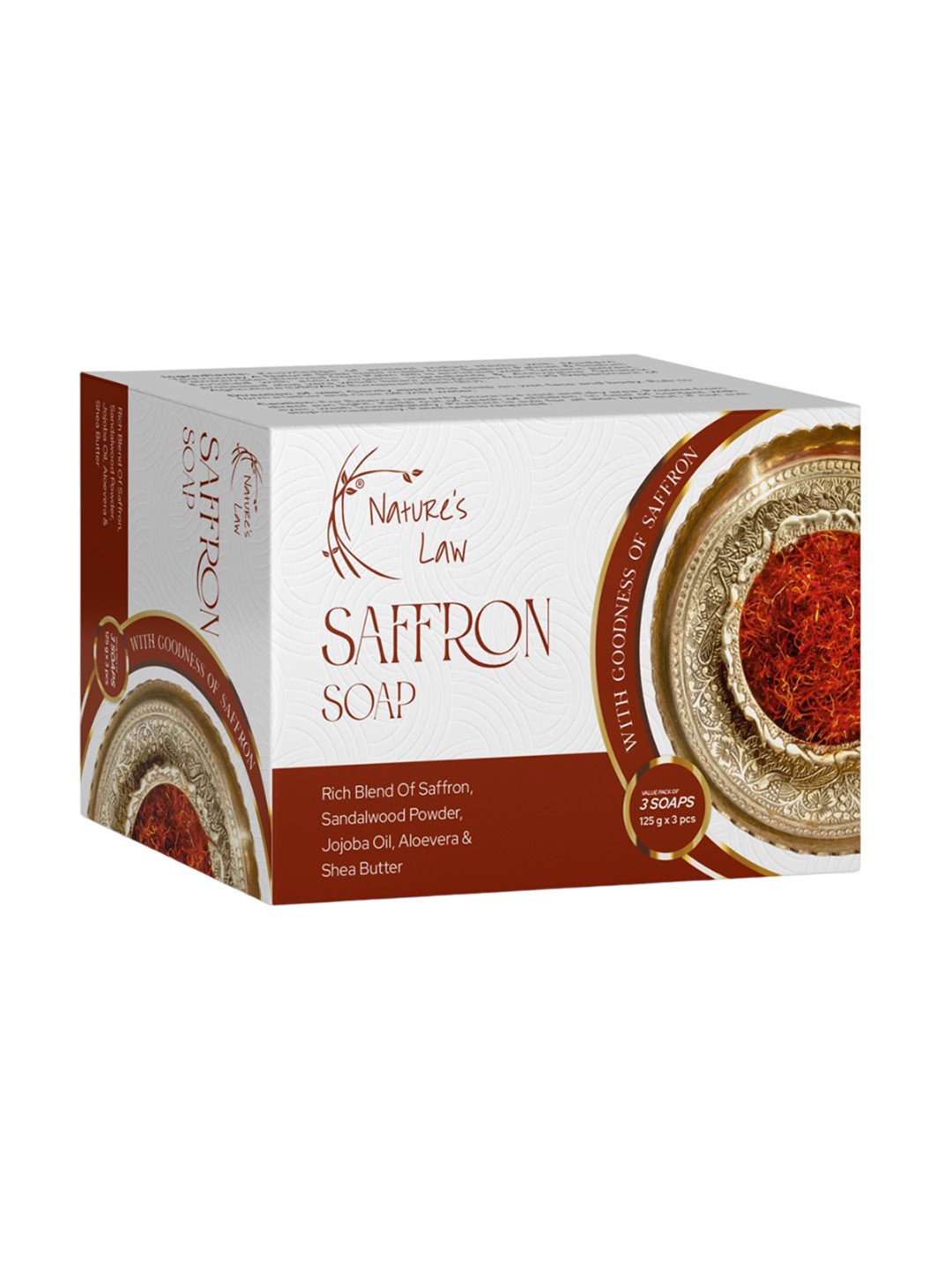 

Nature's Law Set of 3 Saffron Soap with Jojoba Oil & Aloe Vera - 125 g each, White