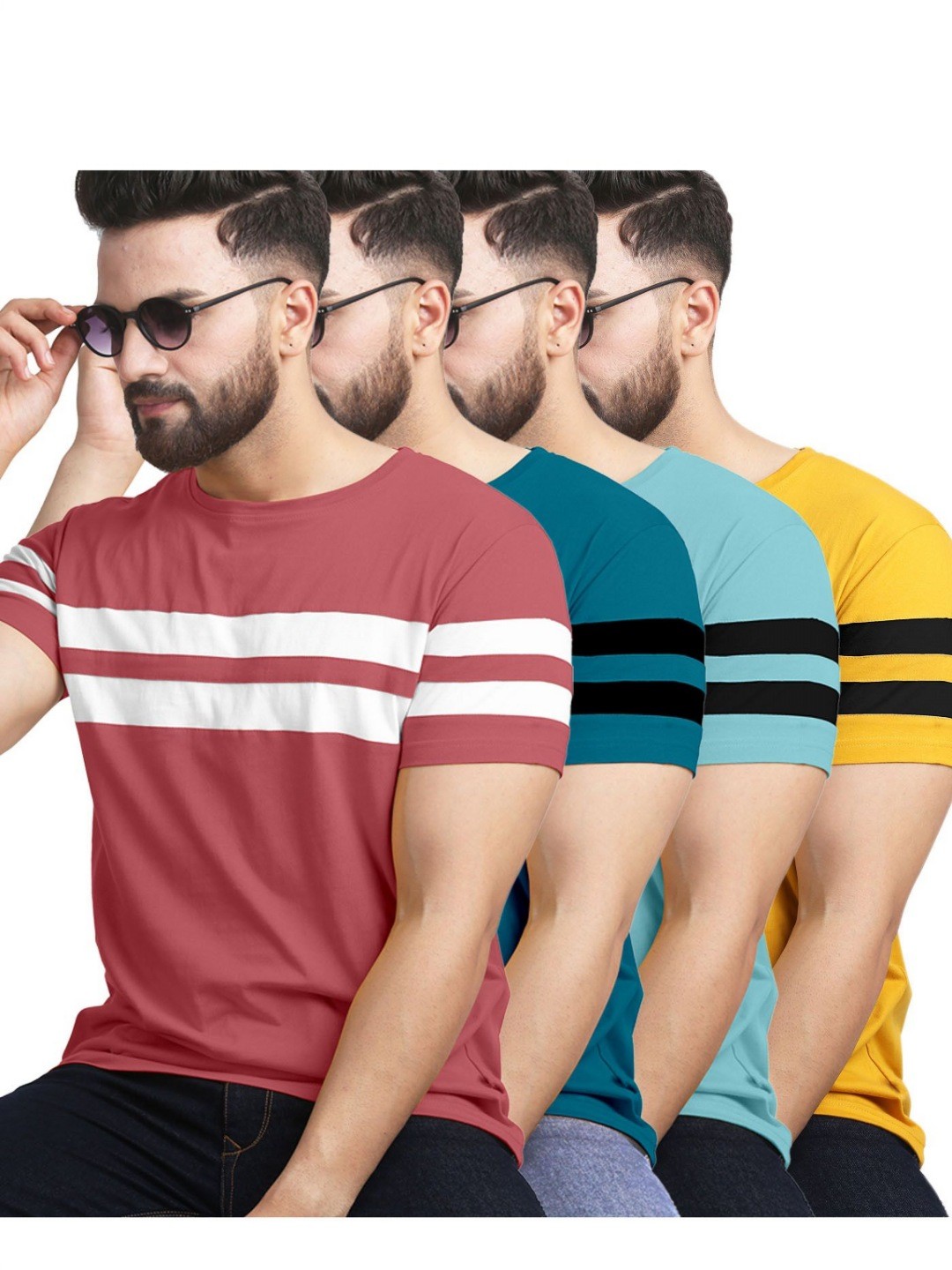 

AUSK Pack of 3 Striped Half Sleeve Round Neck Tshirt, Peach