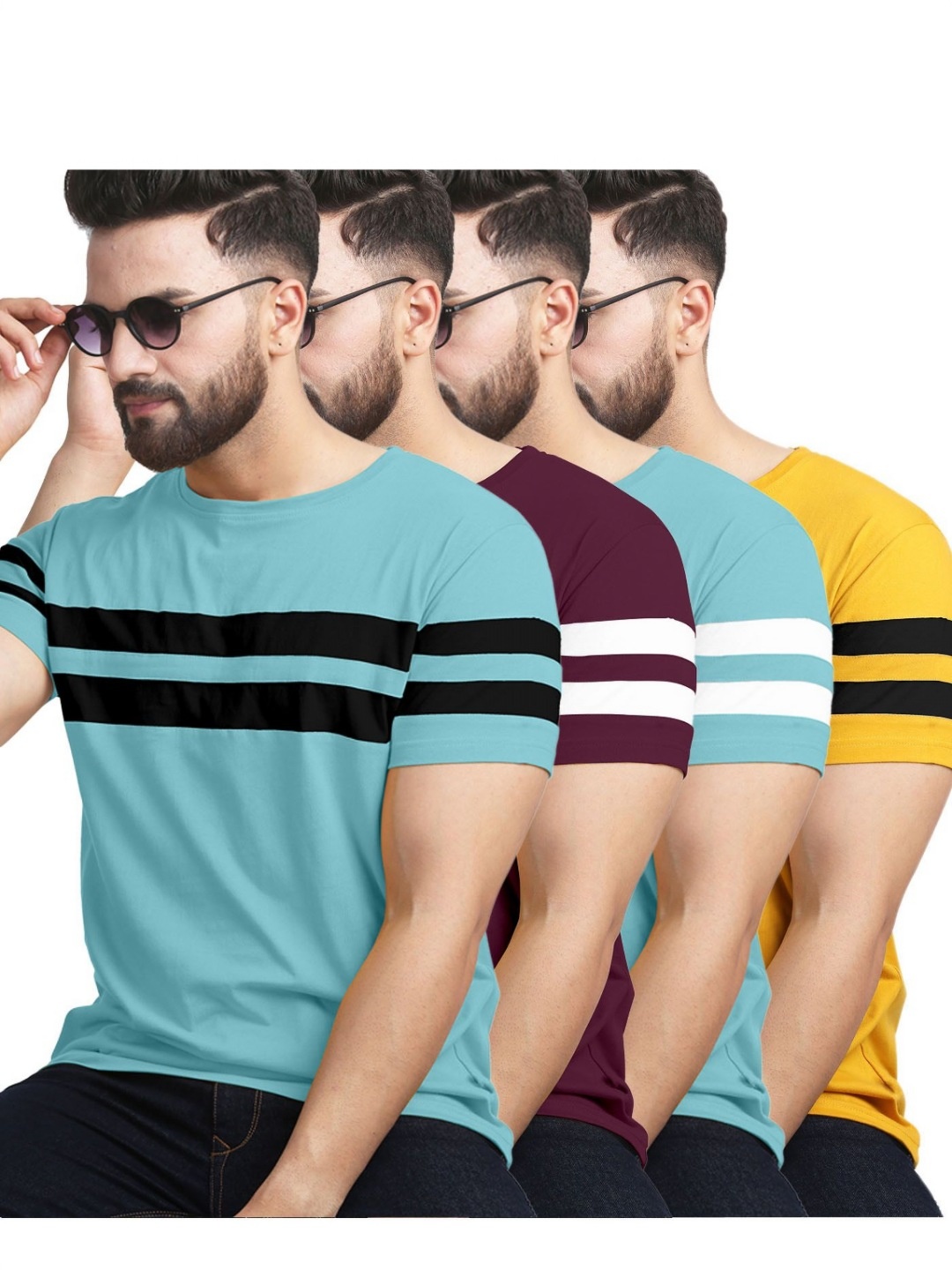 

AUSK Men 4 Striped Pockets T-shirt, Mustard