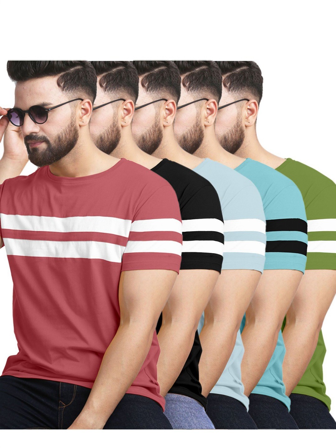 

AUSK Men 5 Striped Polo Collar Pockets T-shirt, Black