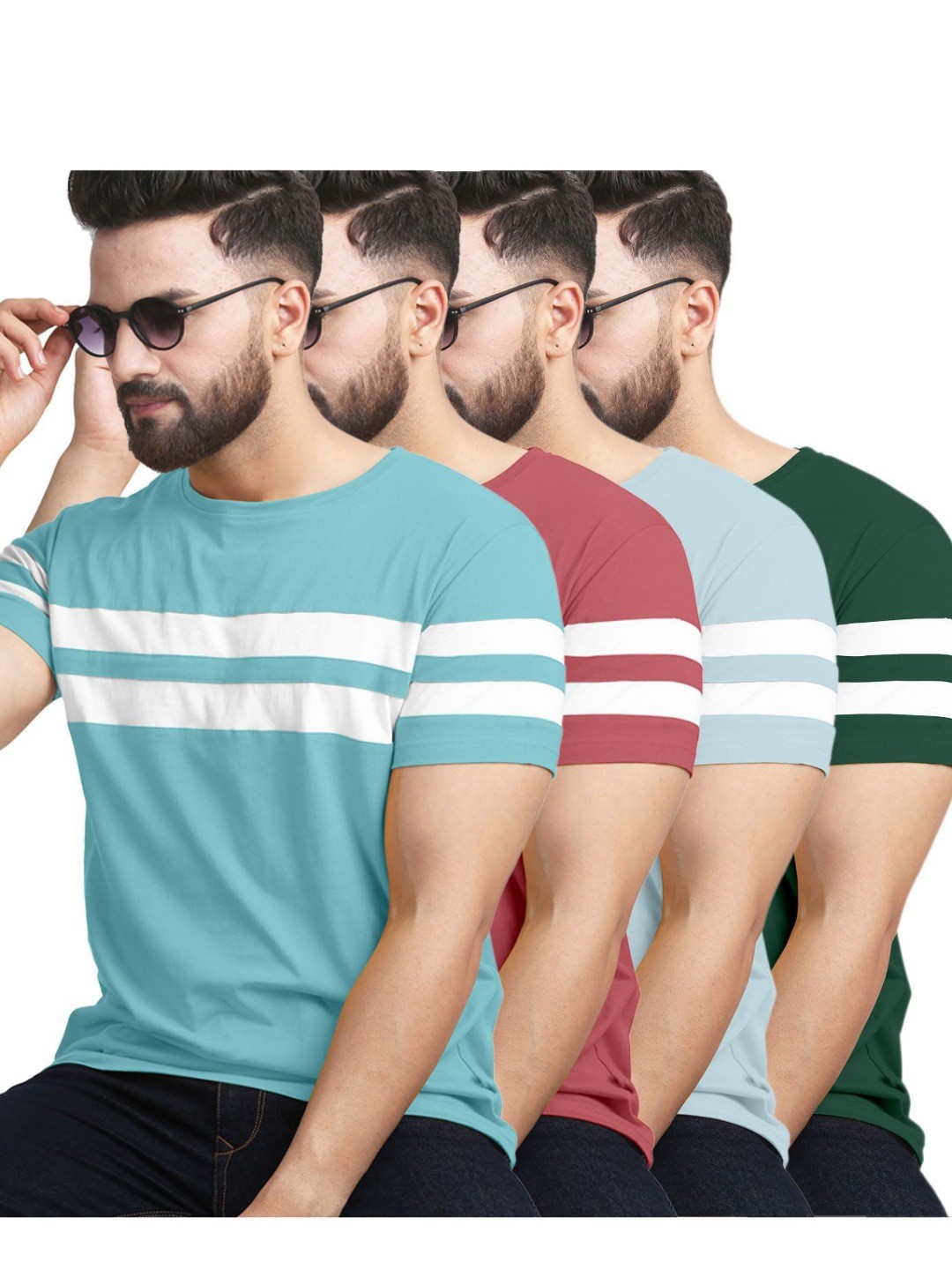 

AUSK Pack of 3 Striped Half Sleeve Round Neck Tshirt, Multi