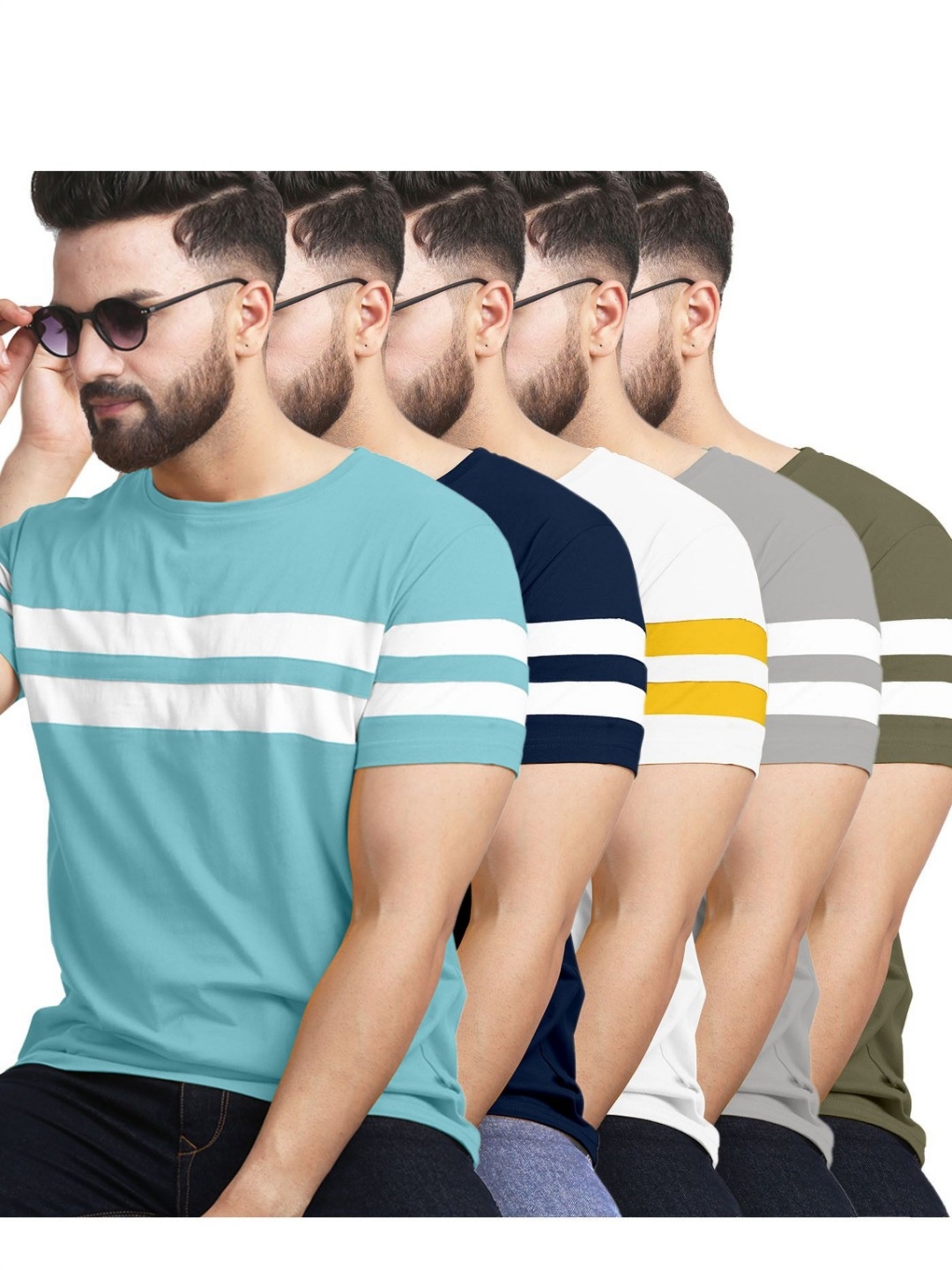 

AUSK Men 5 Striped Polo Collar Pockets T-shirt, Sea green