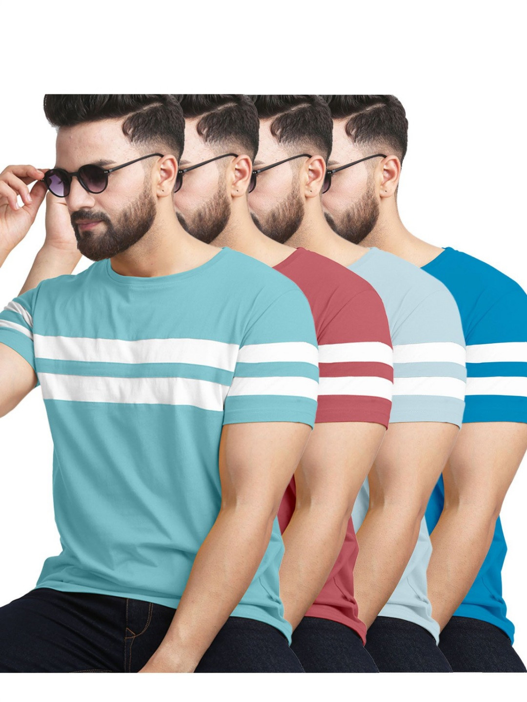 

AUSK Men 4 Striped Pockets T-shirt, Sea green