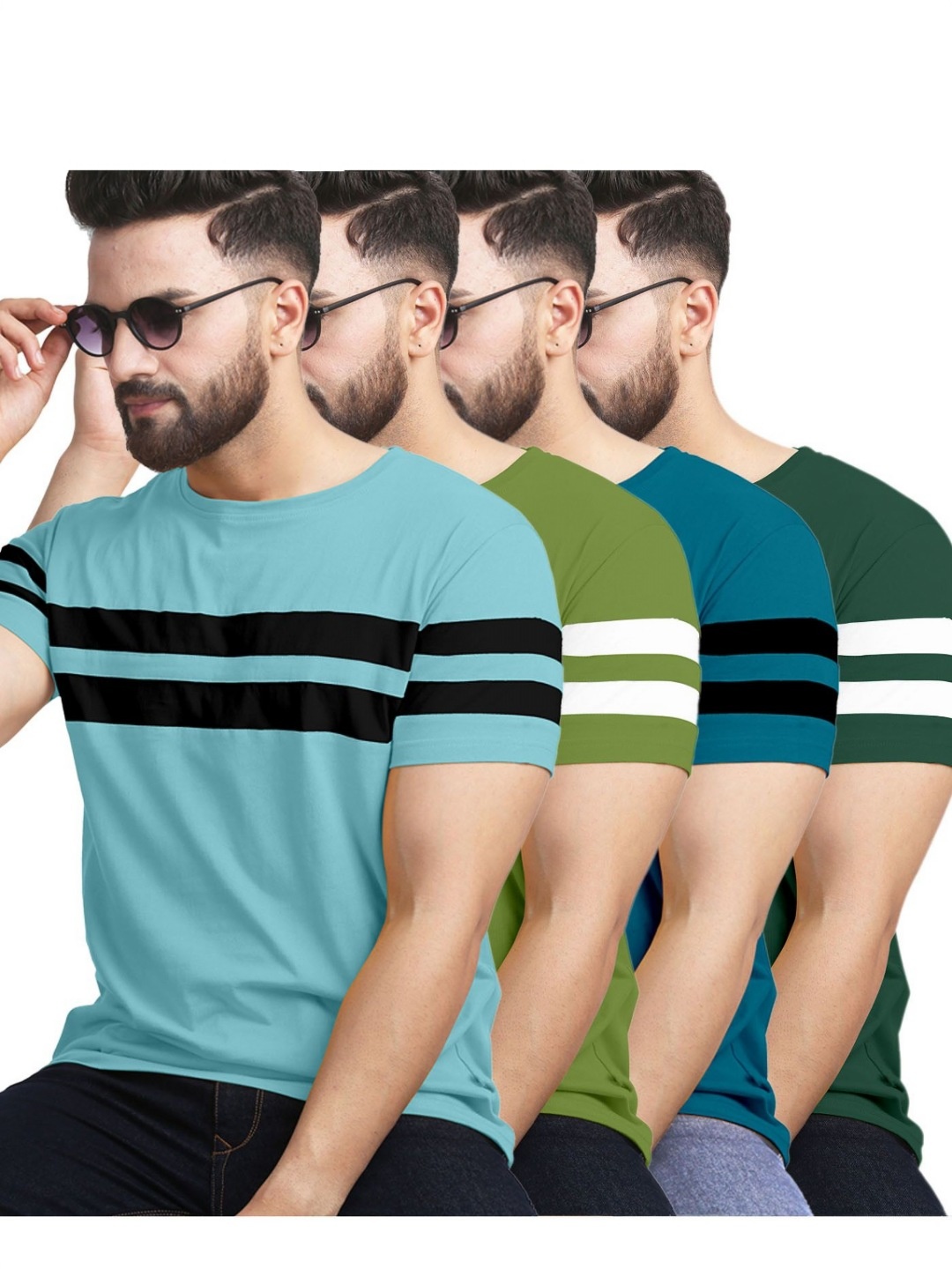 

AUSK Men 4 Striped Pockets T-shirt, Teal