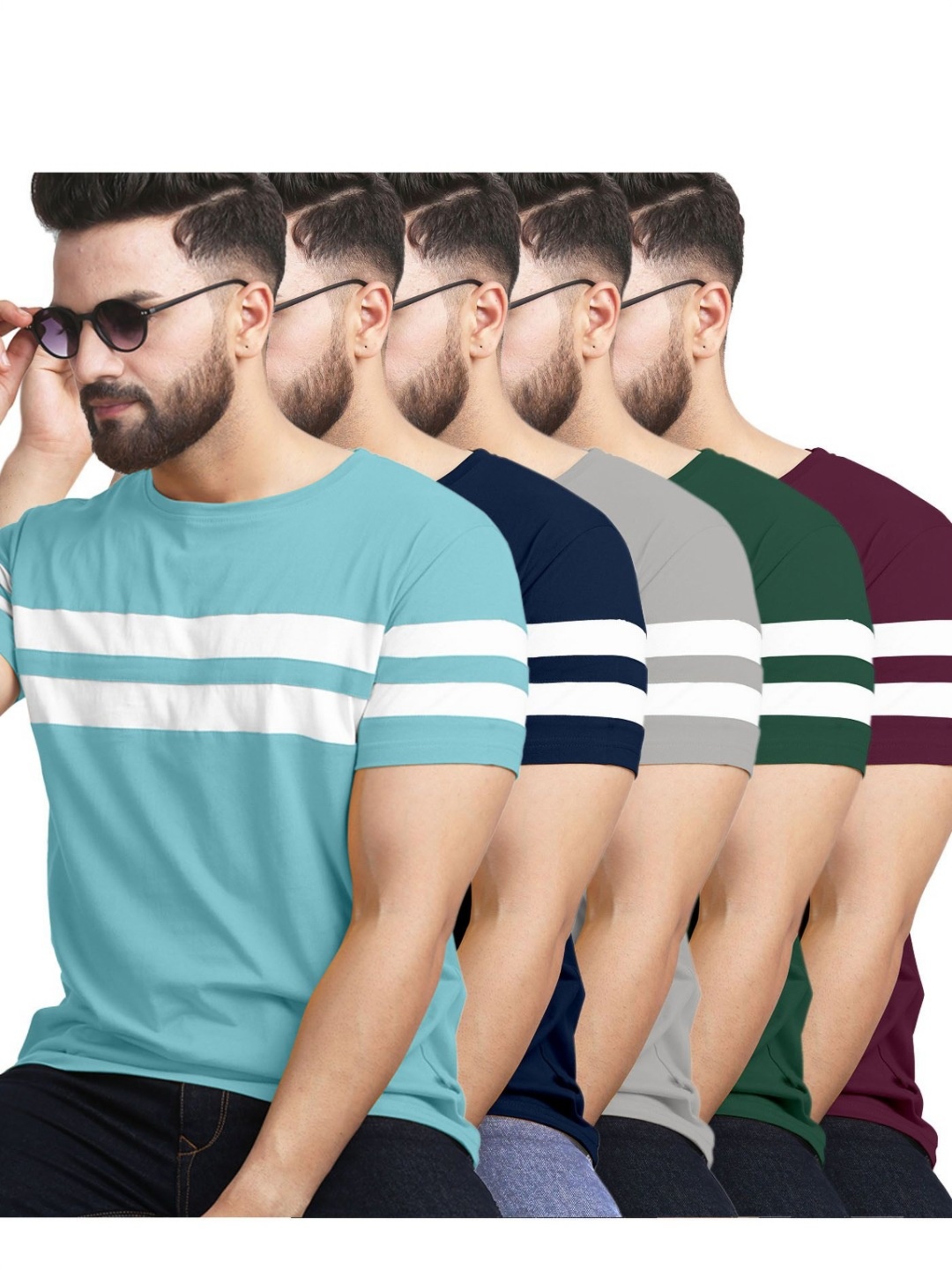 

AUSK Men 5 Striped Polo Collar Pockets T-shirt, Green
