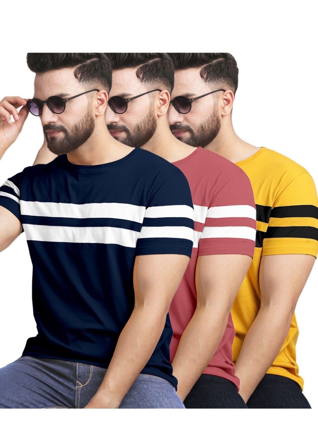 

AUSK Pack of 4 Striped Half Sleeve Round Neck Tshirt, Peach