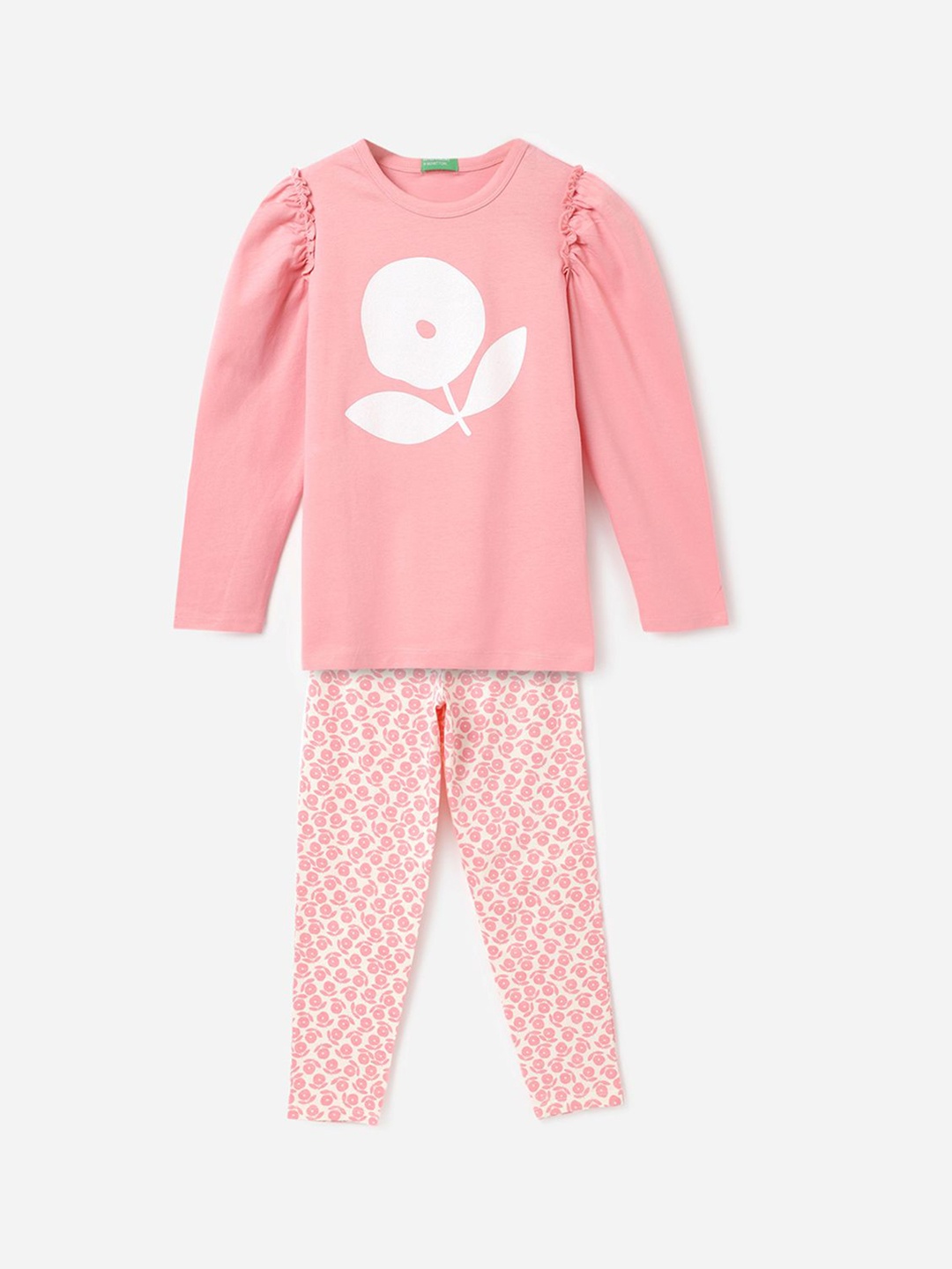 

United Colors of Benetton Girls Printed Night suit, Pink
