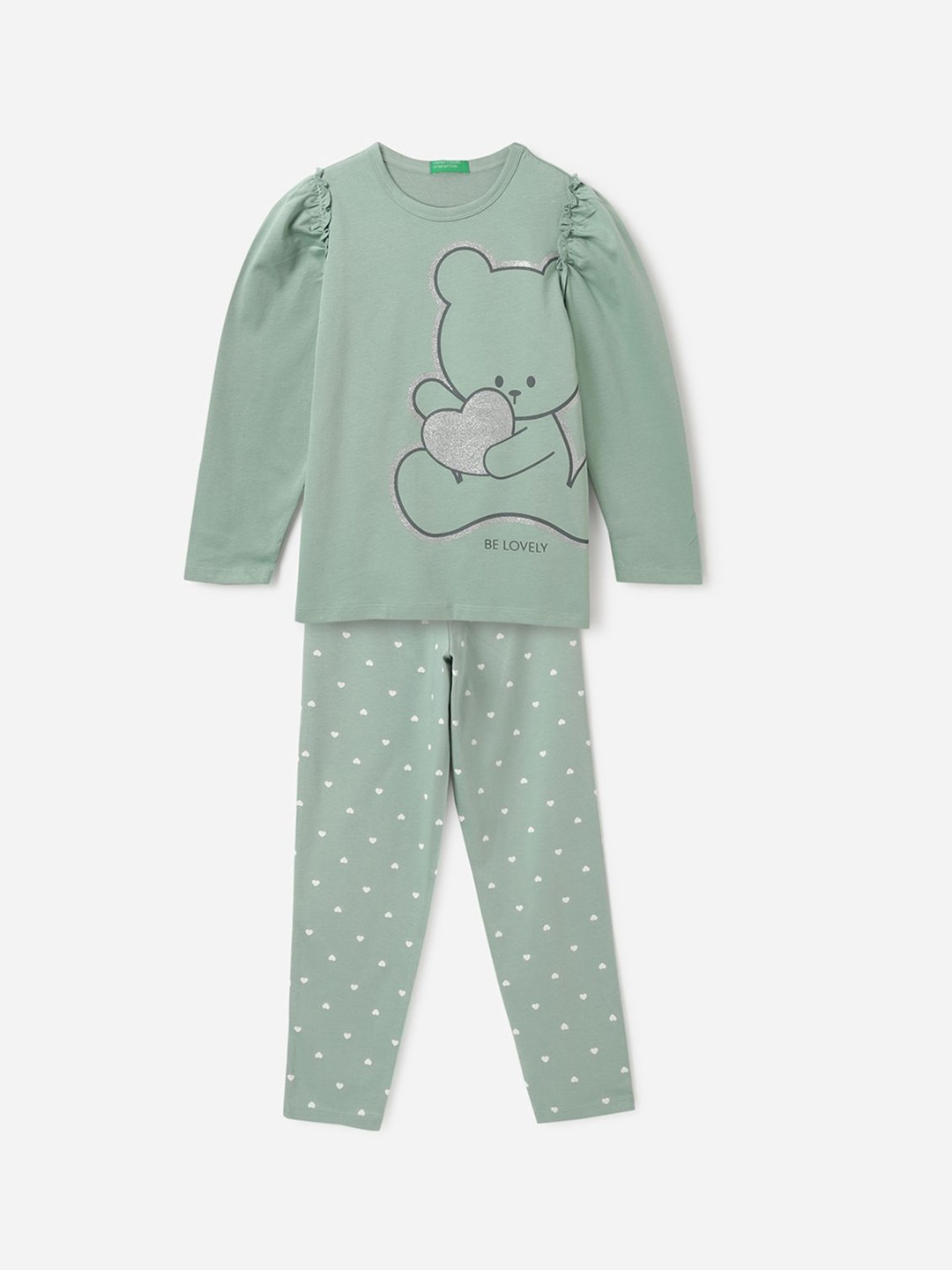 

United Colors of Benetton Girls Printed Night suit, Green