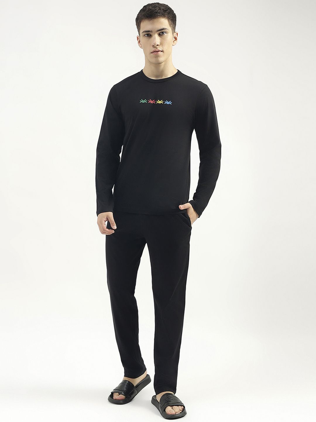 

United Colors of Benetton Printed Pure Cotton T-shirt & Trouser Co-Ords, Black