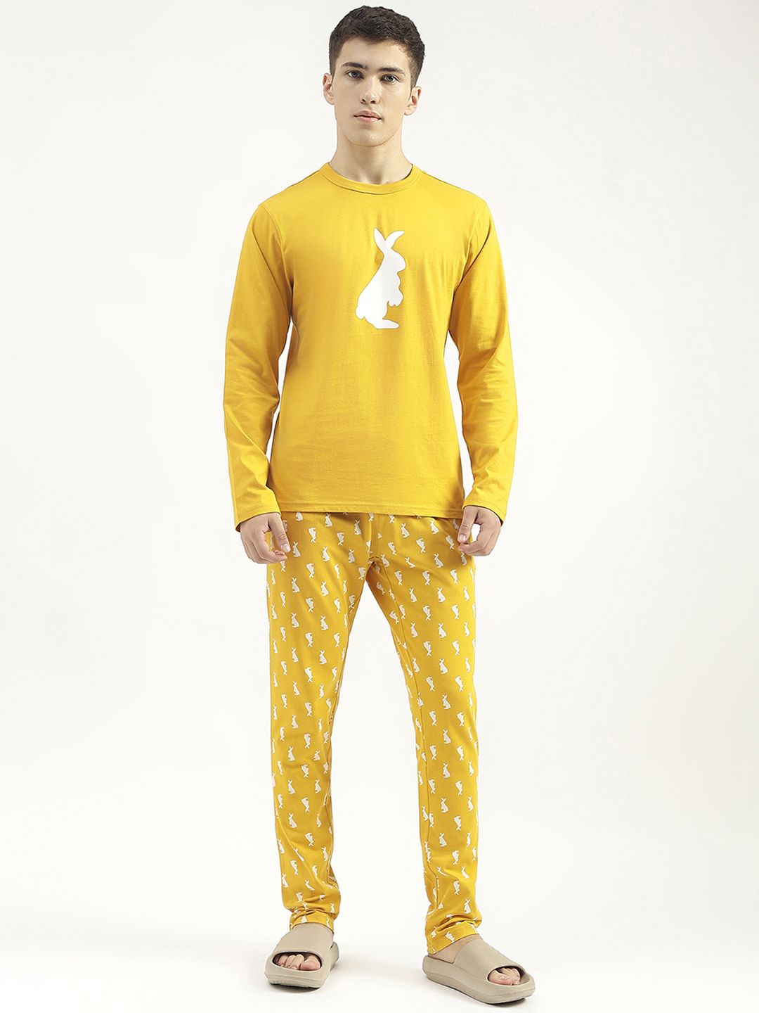 

United Colors of Benetton Men Printed Night suit, Yellow