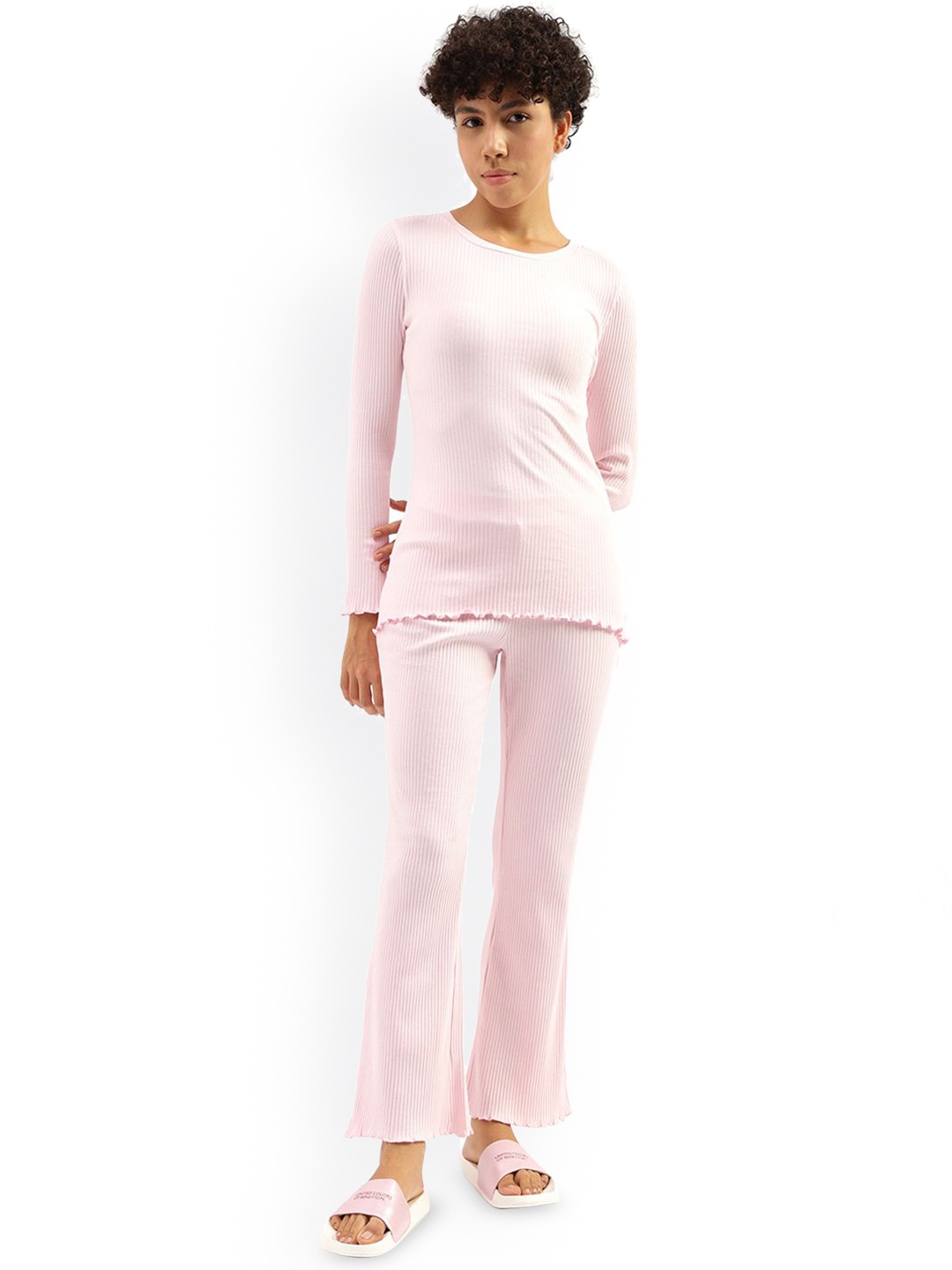 

United Colors of Benetton Women Striped Night suit, Pink