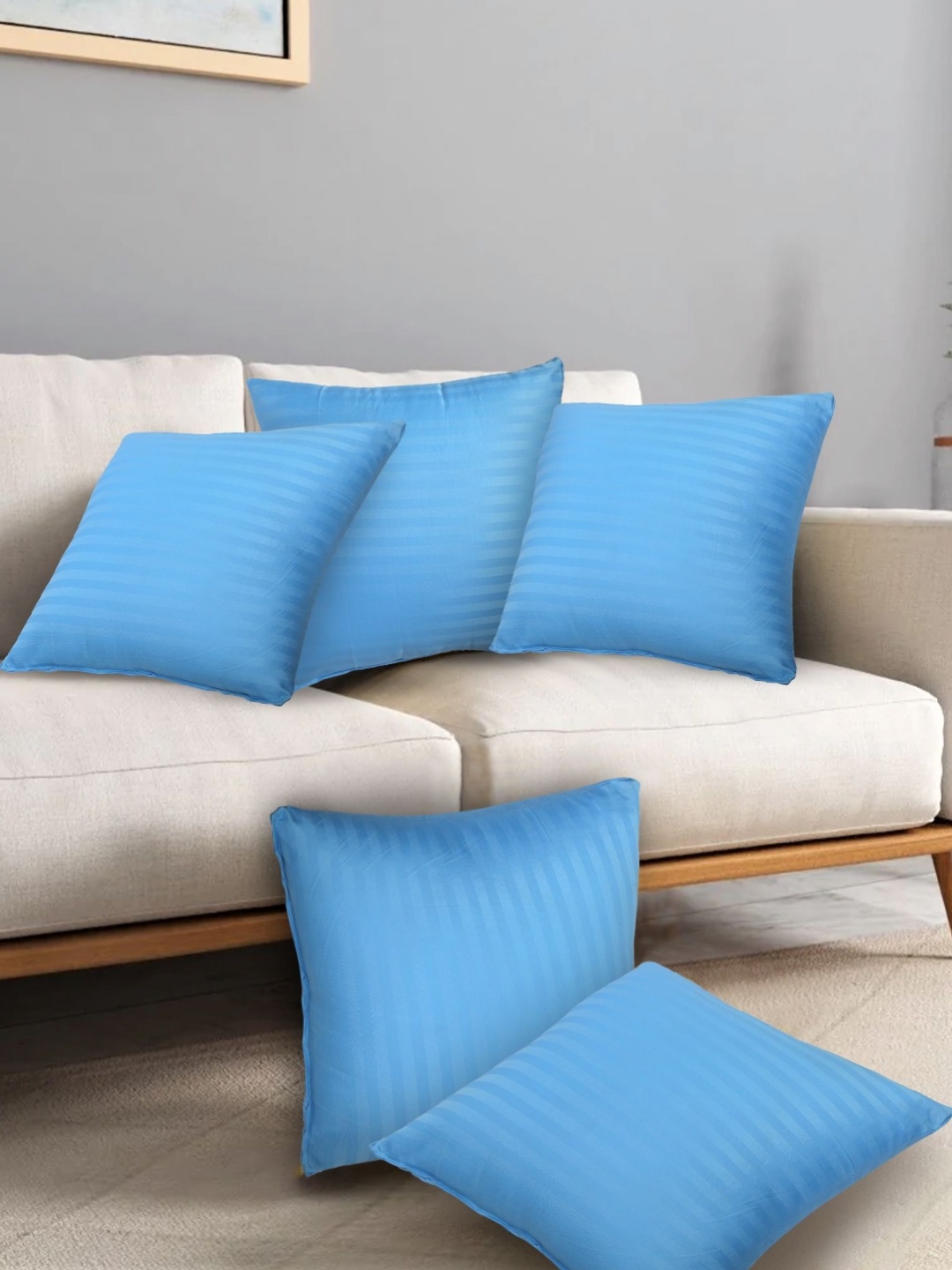 

JDX Set of 5 Blue Microfiber Square Sofa Cushions
