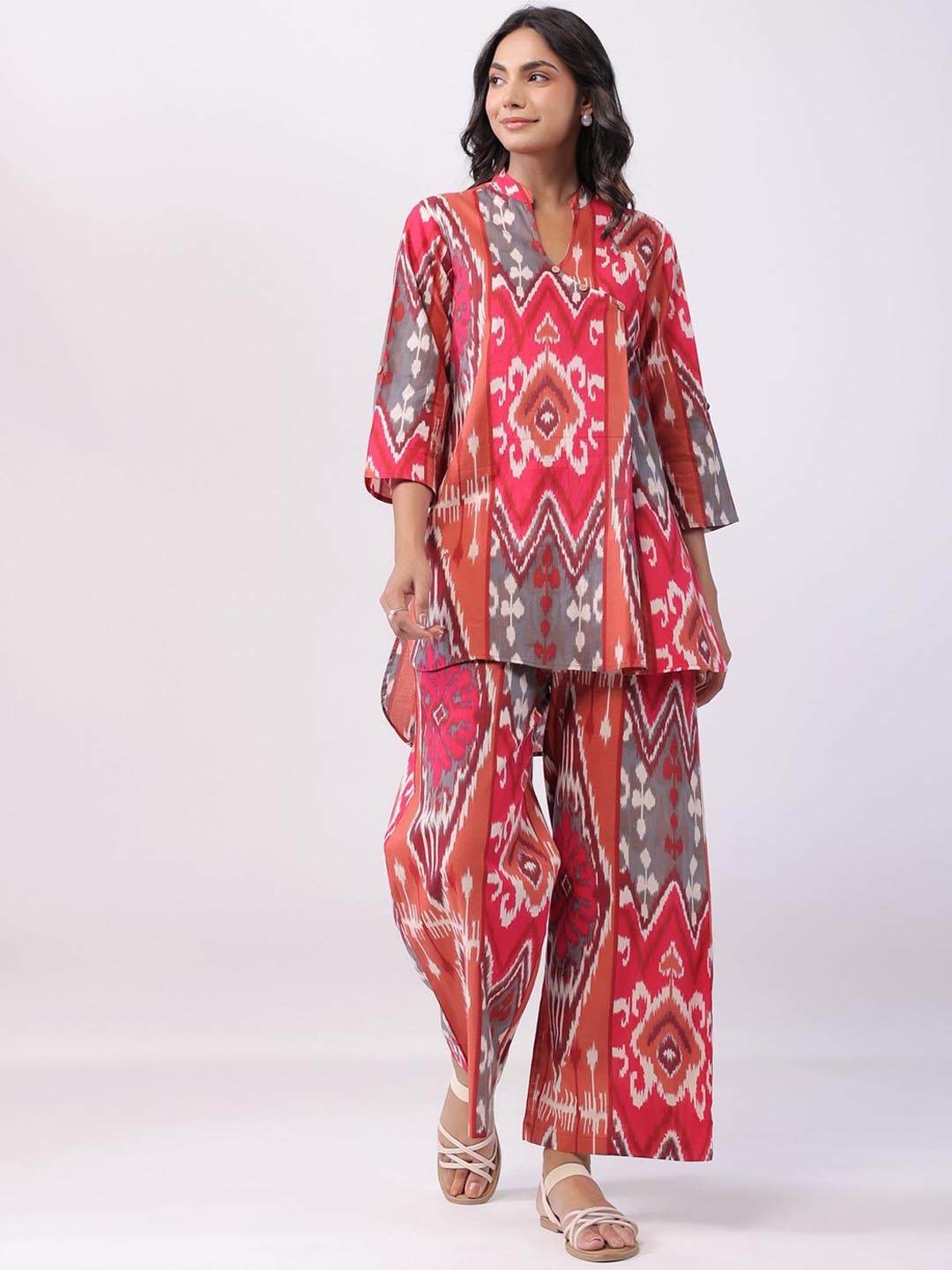 

JISORA Printed Pure Cotton Top With Trousers Co-Ords, Pink