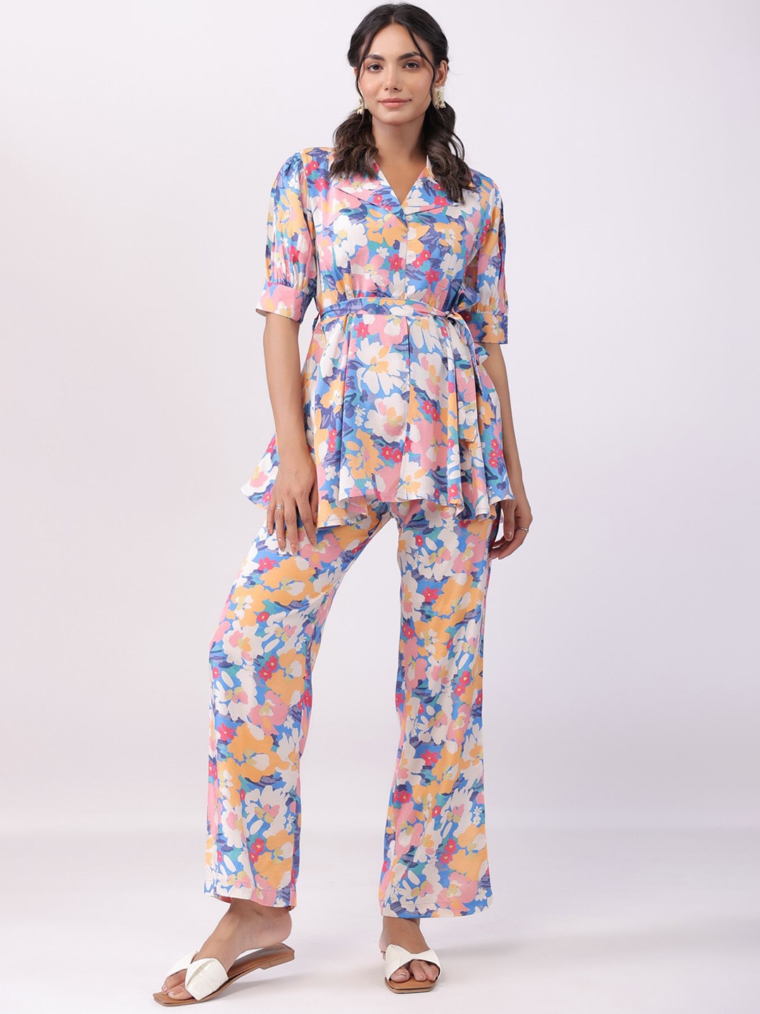 

JISORA Printed Tunic With Trousers Co-Ords, Blue