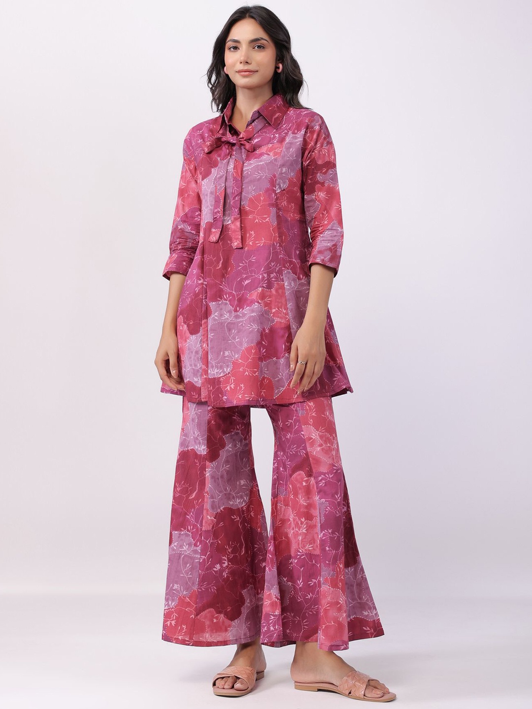 

JISORA Printed Pure Cotton Top With Trousers Co-Ords, Purple