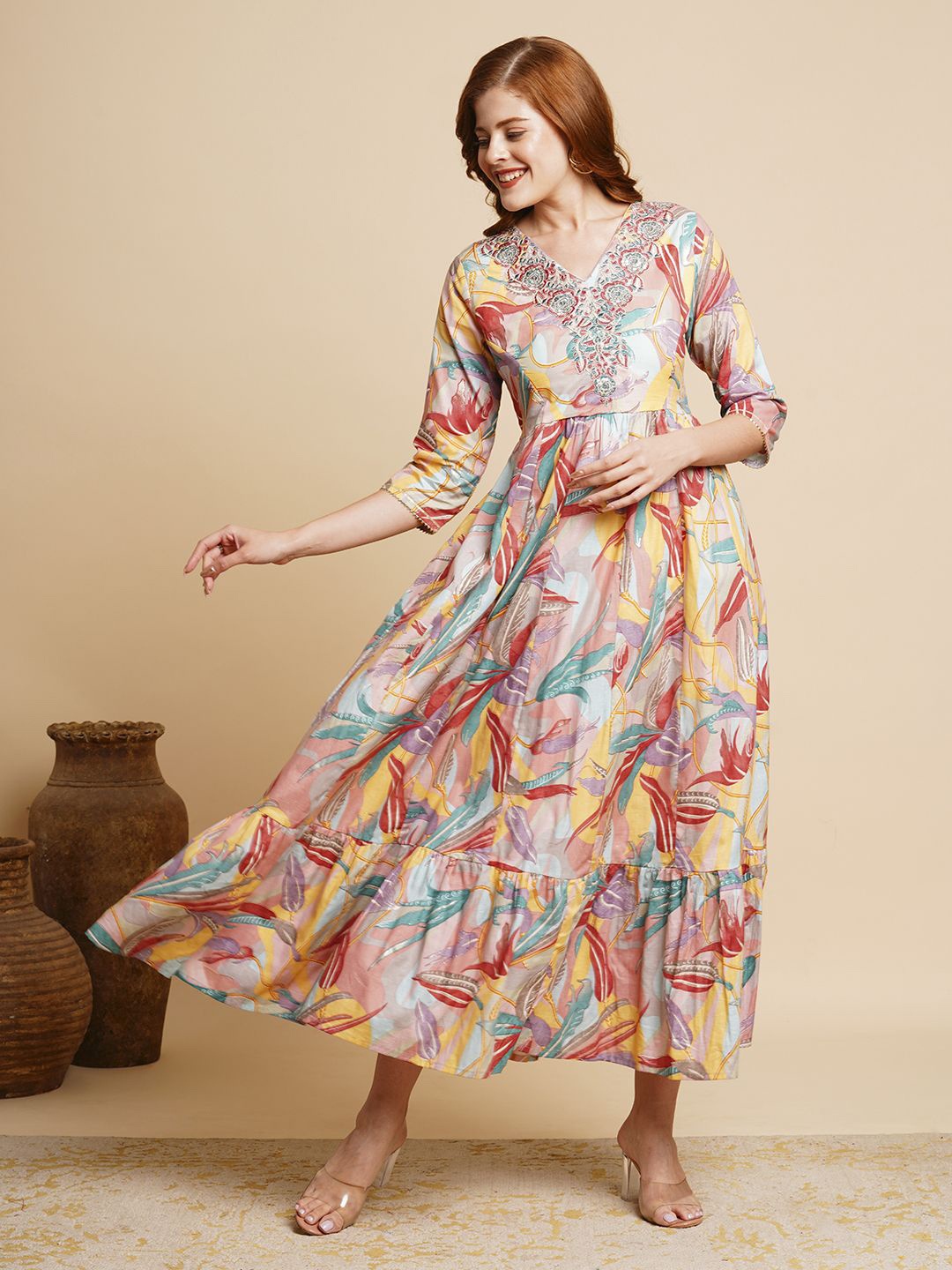 

FASHOR Floral Print A-Line Midi Dress, Mauve