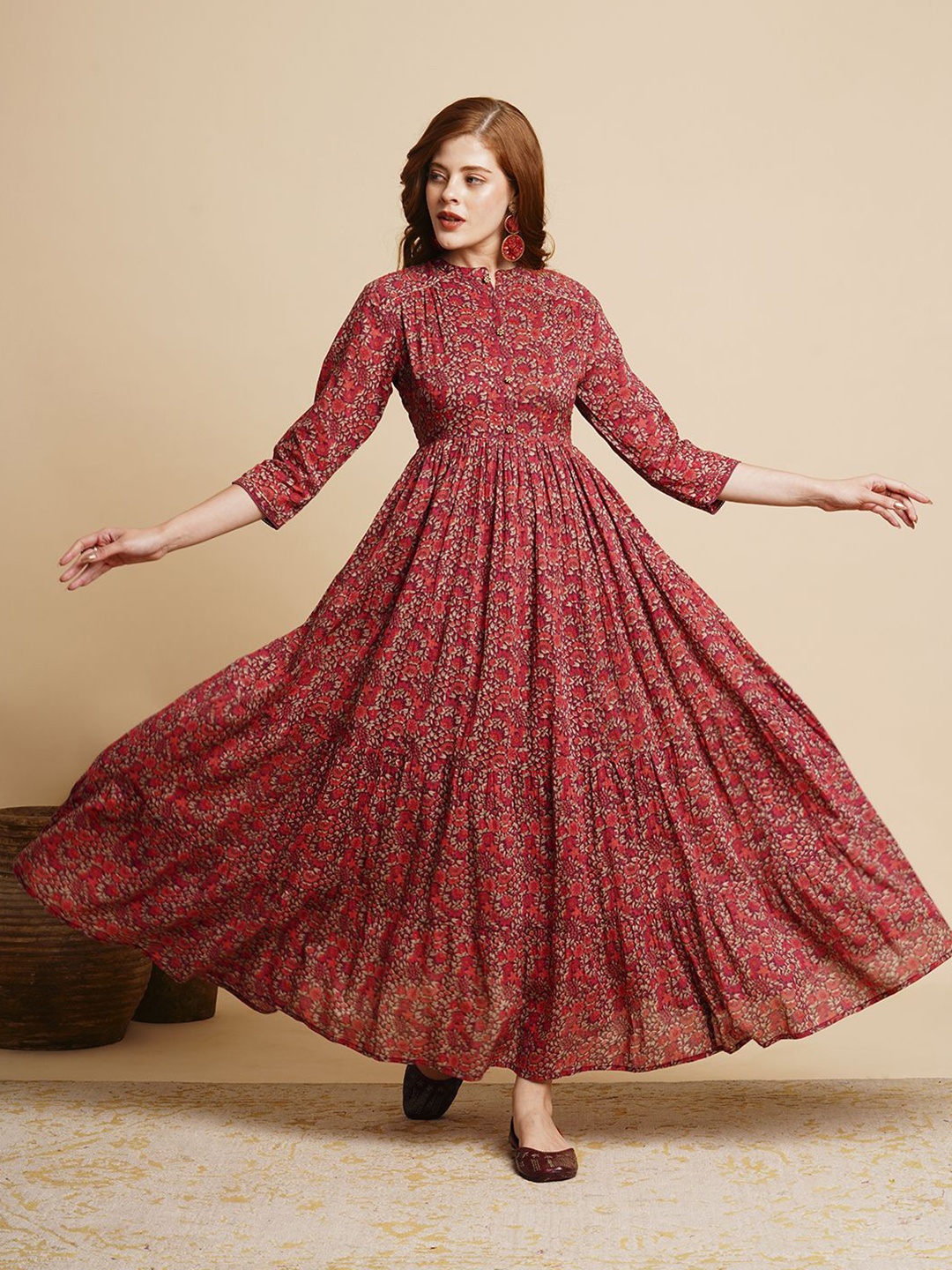 

FASHOR Floral Print Maxi Dress, Burgundy