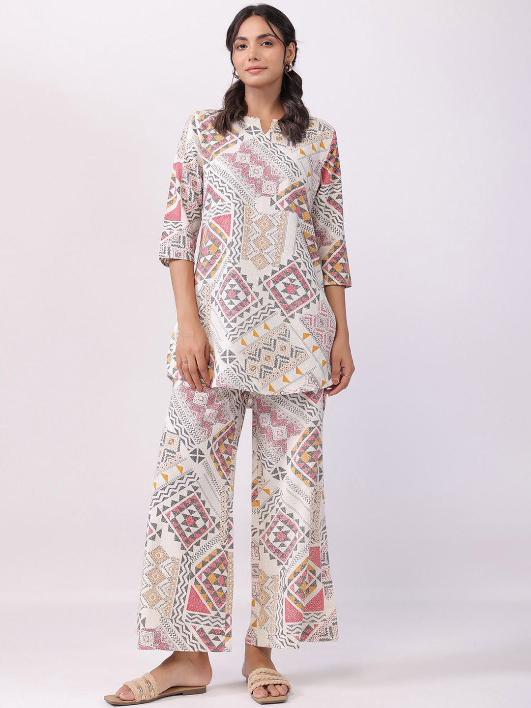 

JISORA Pure Cotton Printed Co-Ords Set, White