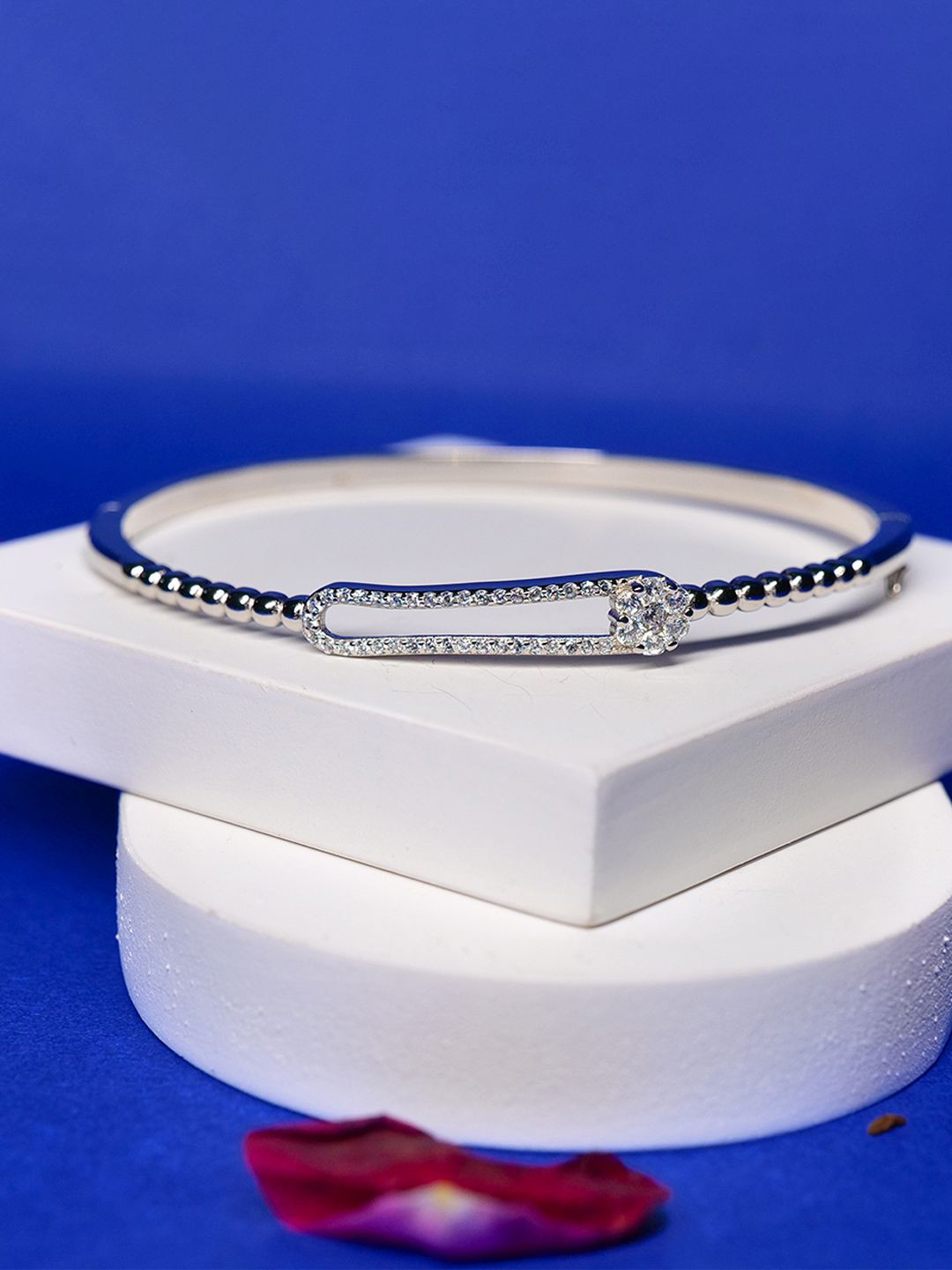 

THE WOKE COLLECTION Women Sterling Silver Cubic Zirconia Rhodium-Plated Kada Bracelet