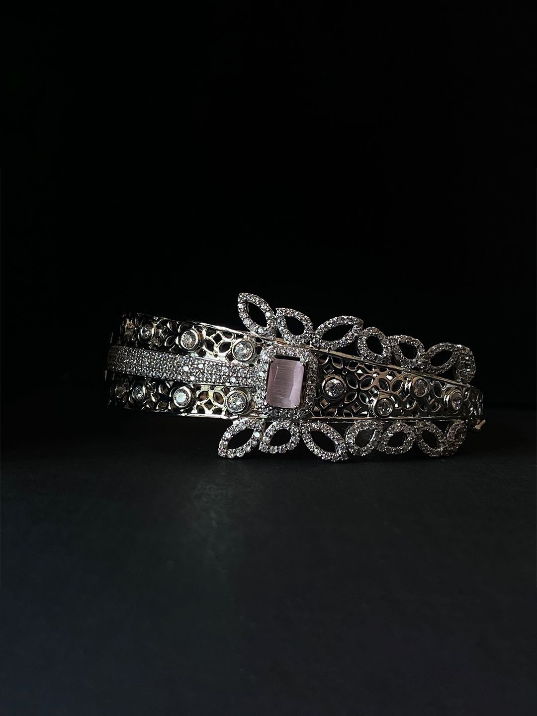 

THE WOKE COLLECTION Women Sterling Silver Cubic Zirconia Rhodium-Plated Bangle-Style Bracelet
