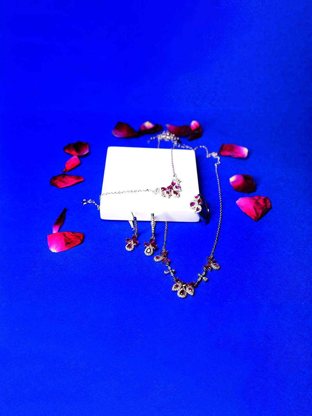 

THE WOKE COLLECTION 925 Silver Rhodium-Plated Cubic Zirconia Studded Jewellery Set