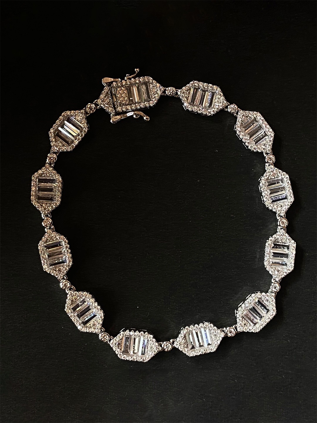 

THE WOKE COLLECTION Women Sterling Silver Cubic Zirconia Rhodium-Plated Link Bracelet