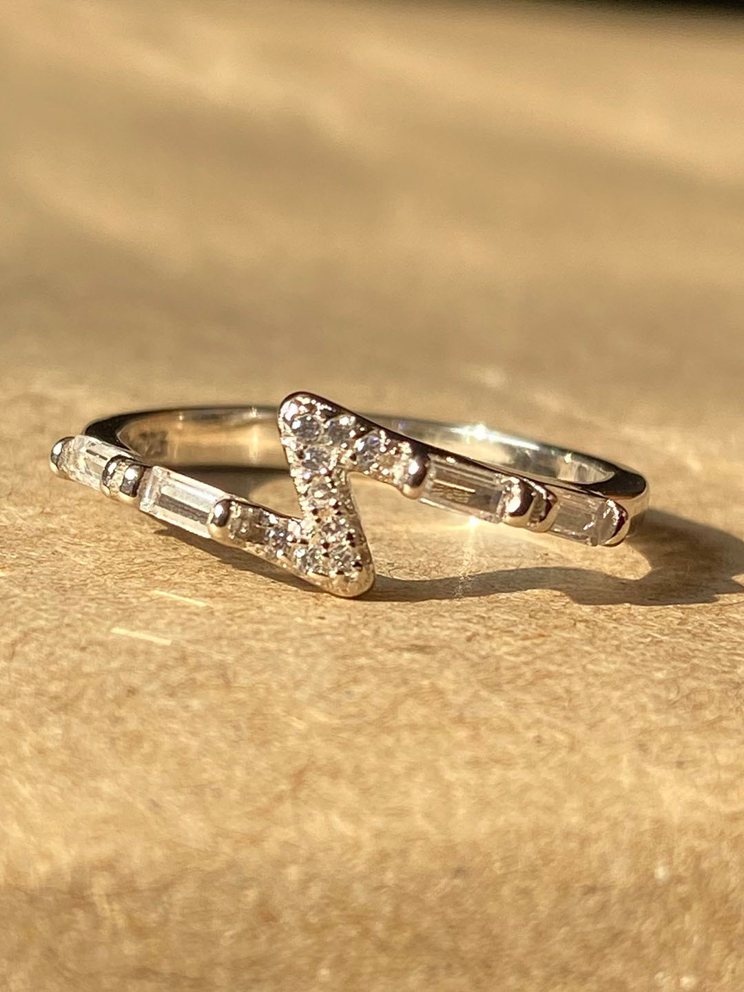 

THE WOKE COLLECTION Rhodium-Plated CZ Studded Finger Ring, Silver