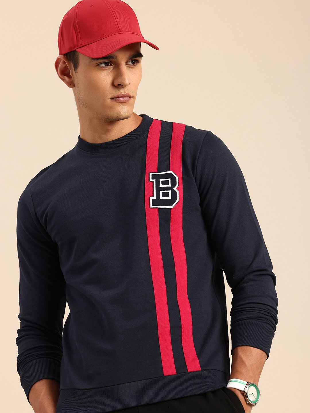 

Being Human Pure Cotton Striped Sweatshirt, Navy blue