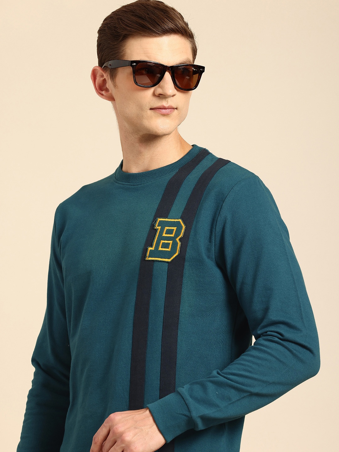 

Being Human Striped Pure Cotton Sweatshirt, Teal