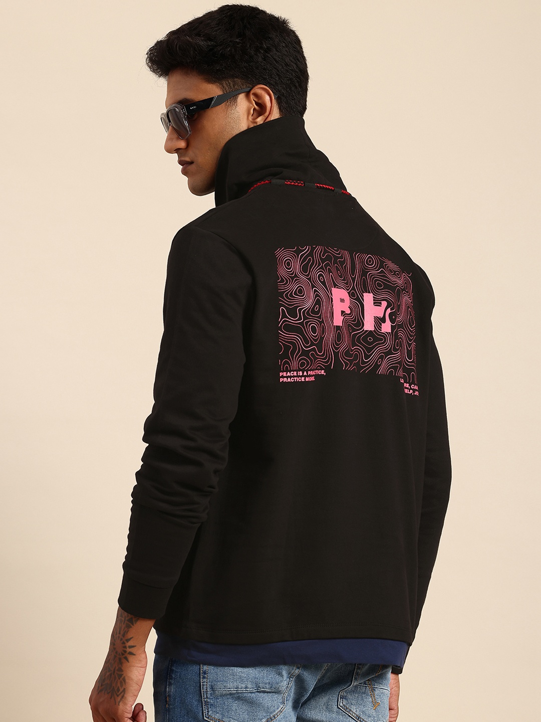 

Being Human Turtle Neck Pure Cotton Printed Sweatshirt, Black