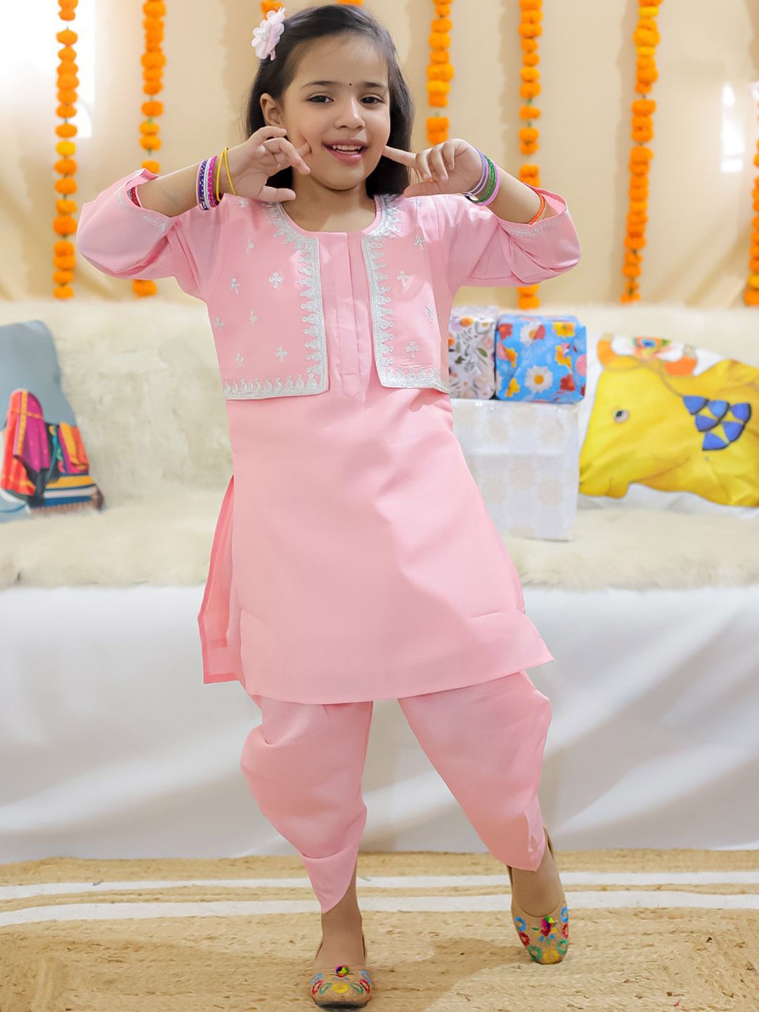 

BownBee Girls Regular Kurta with Dhoti Pants, Pink