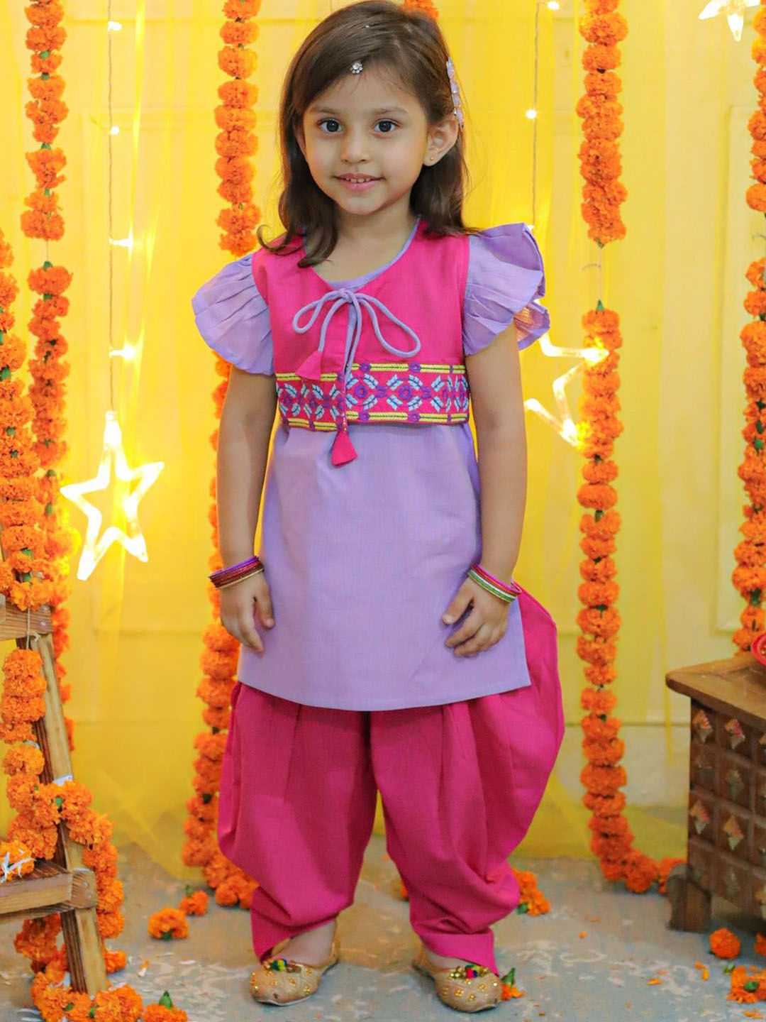 

BownBee Girls Regular Pure Cotton Kurta with Dhoti Pants, Pink