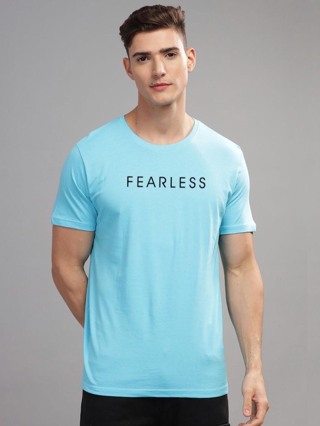 

ADRO Men Typography Printed Raw Edge T-shirt, Turquoise blue