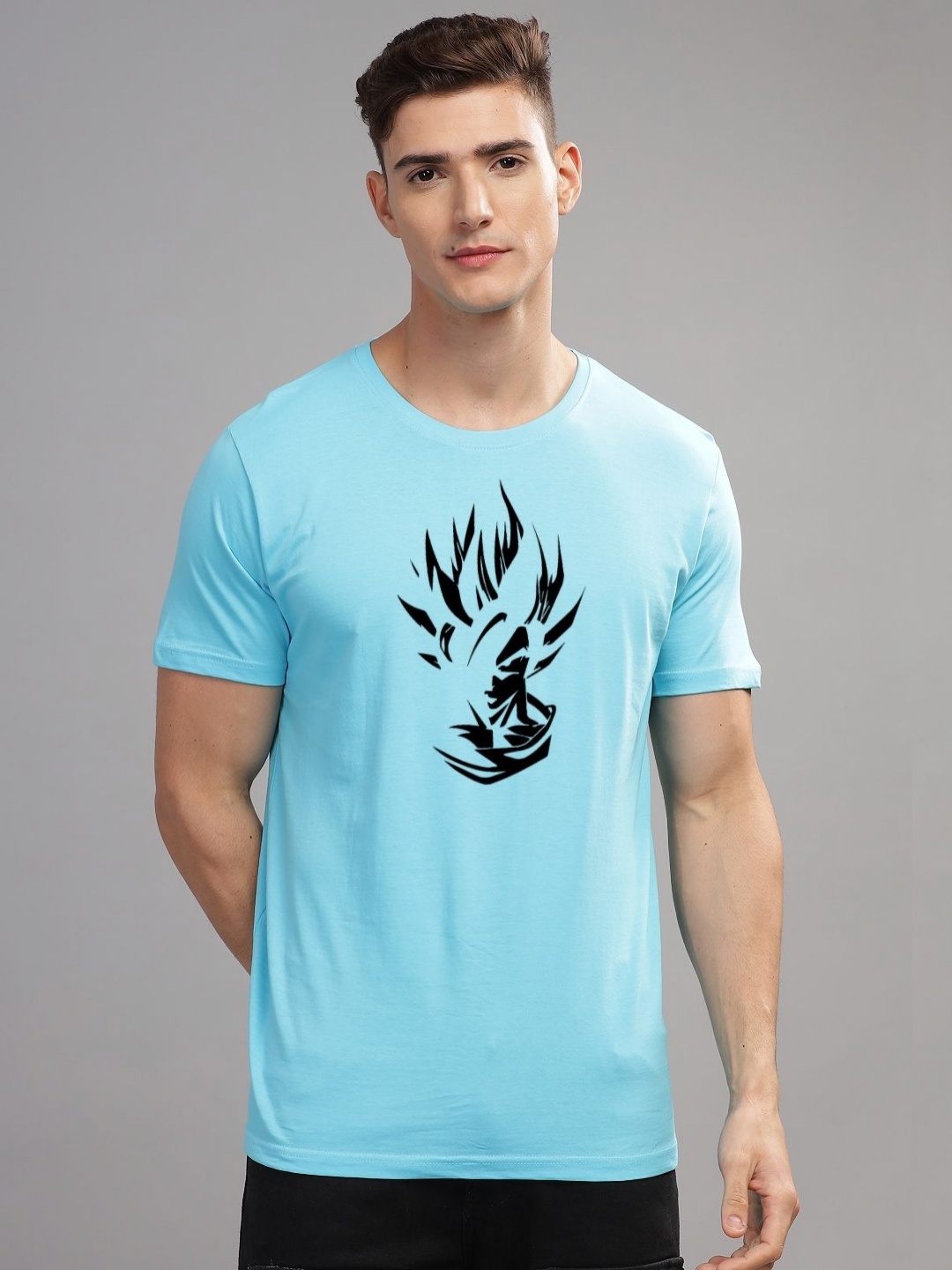 

ADRO Men Typography Printed Raw Edge T-shirt, Turquoise blue
