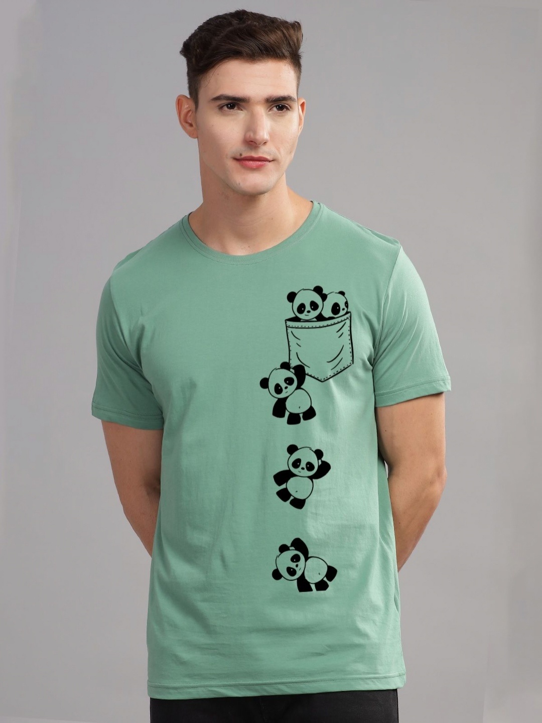 

ADRO Men Printed Applique T-shirt, Sea green