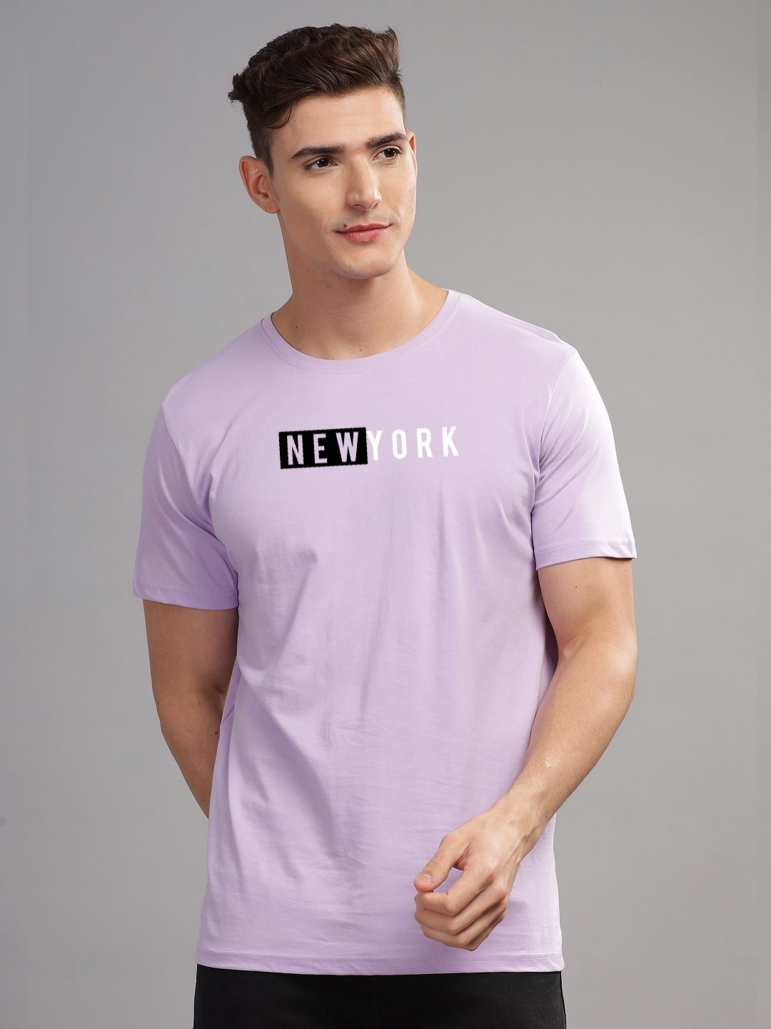 

ADRO Men Typography Raw Edge T-shirt, Purple