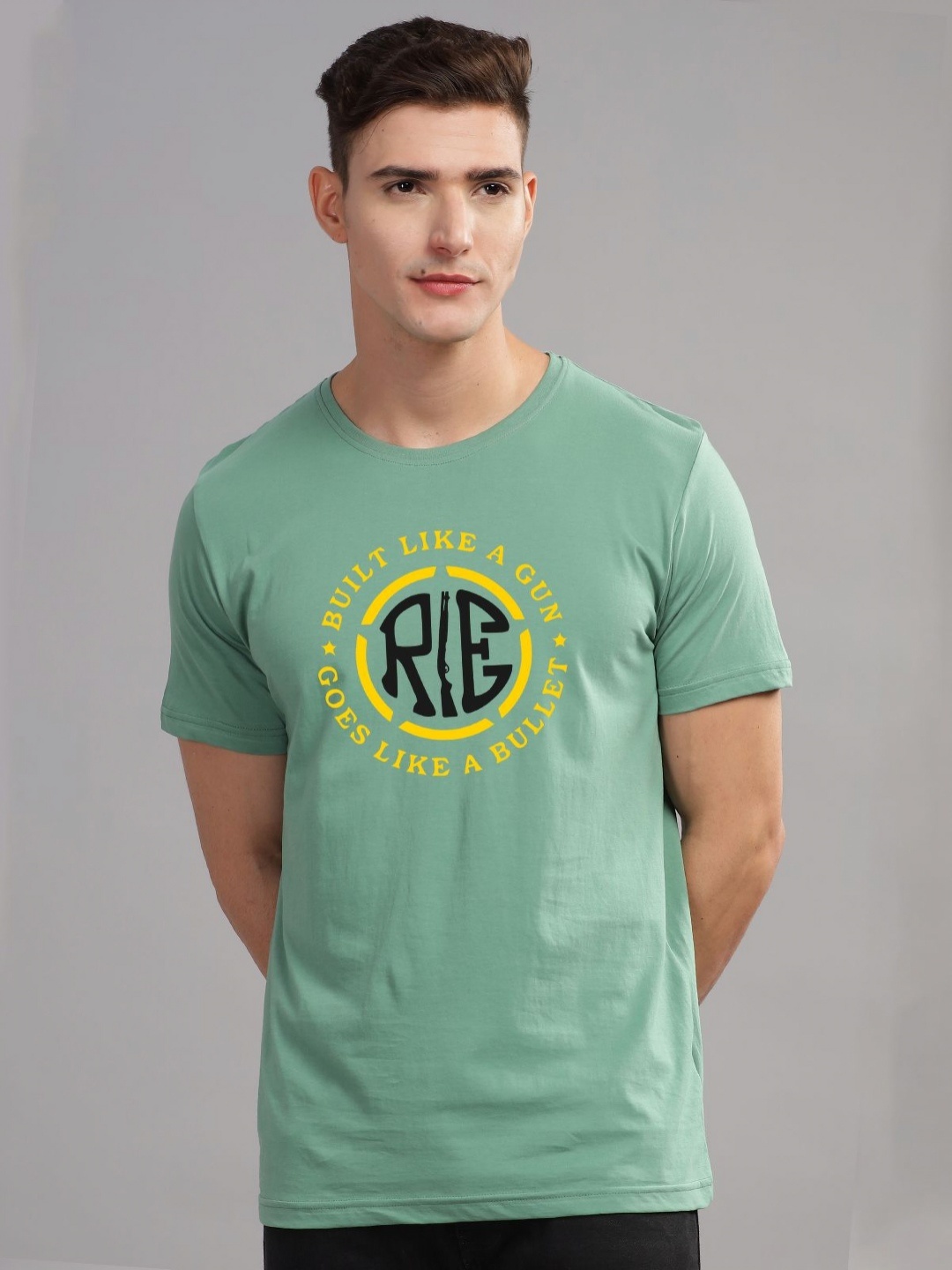 

ADRO Men Typography Printed Applique T-shirt, Sea green