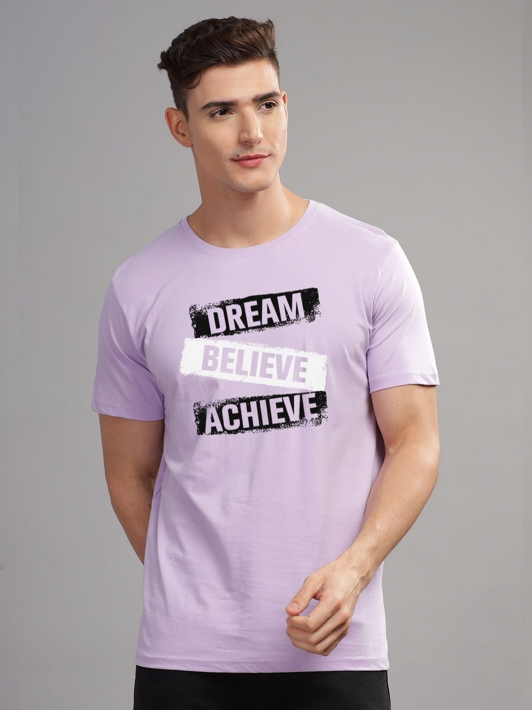 

ADRO Men Typography Printed Raw Edge T-shirt, Purple
