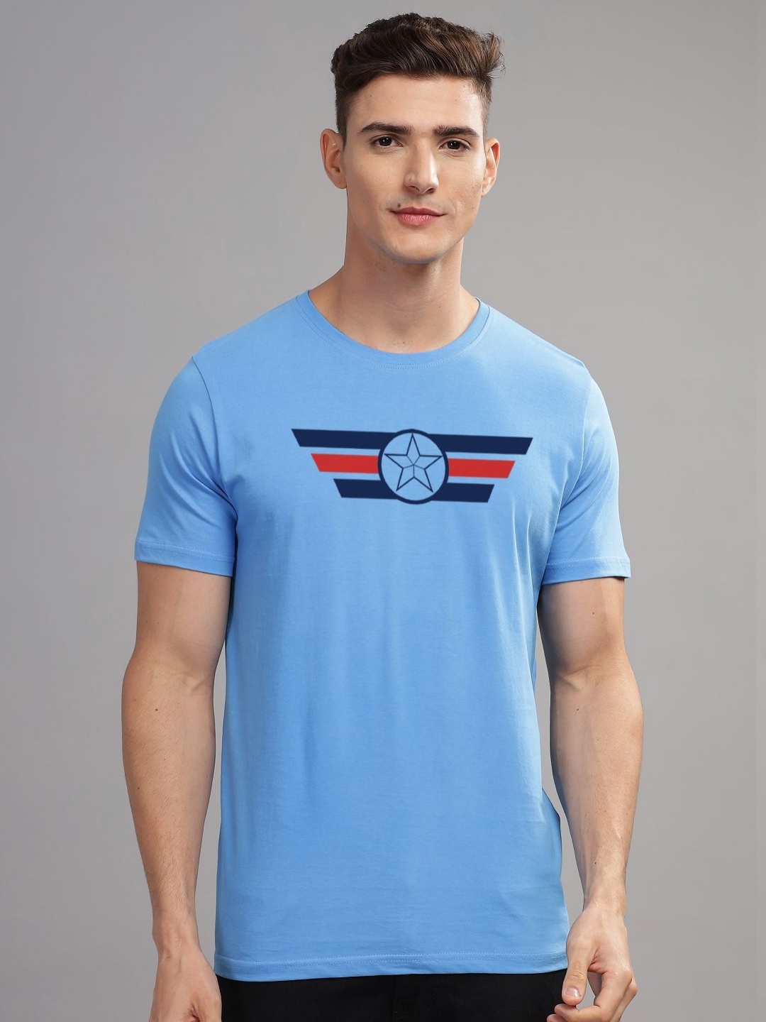 

ADRO Men Printed Raw Edge T-shirt, Blue