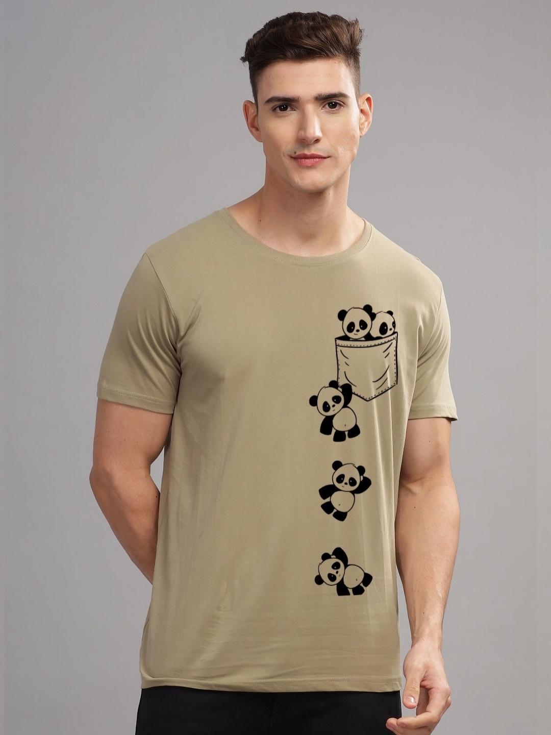 

ADRO Men Printed Raw Edge T-shirt, Beige