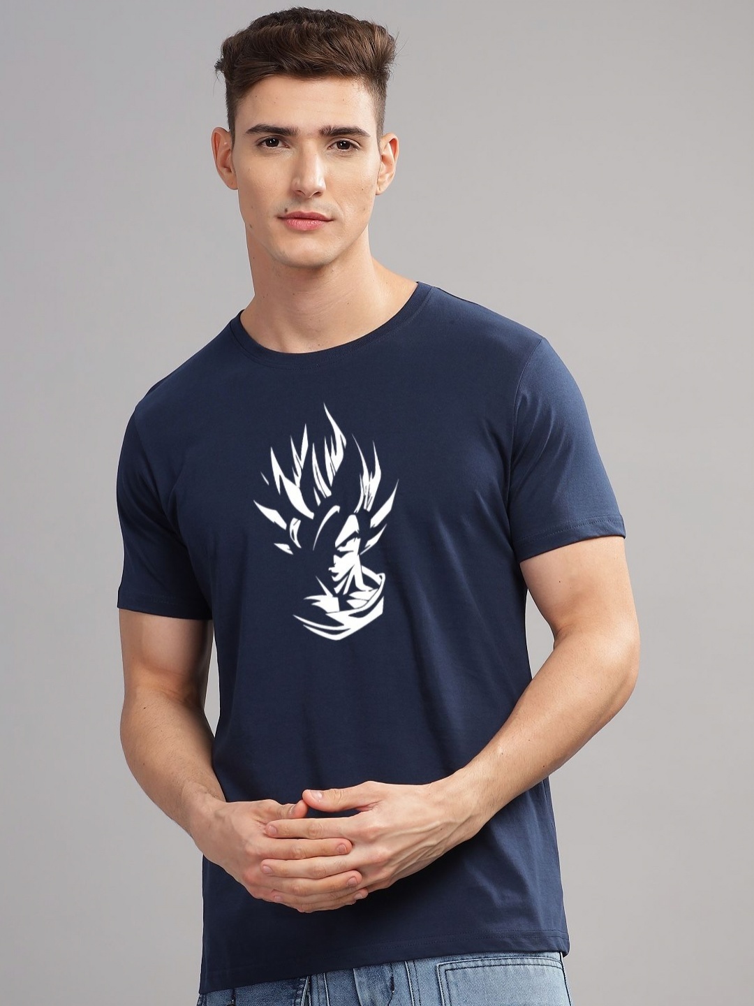 

ADRO Men Printed Tropical Raw Edge T-shirt, Navy blue