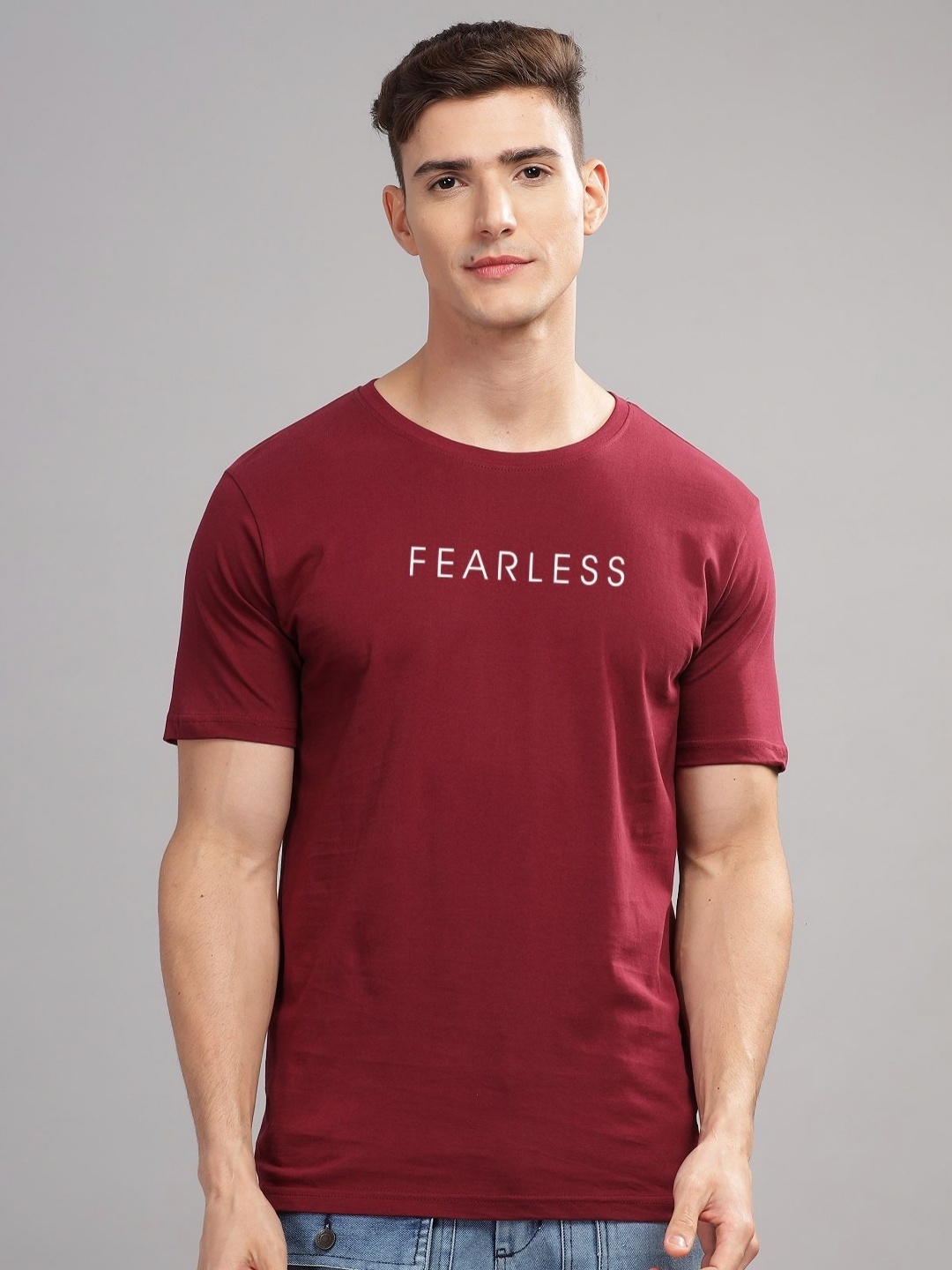 

ADRO Men Typography Raw Edge T-shirt, Maroon