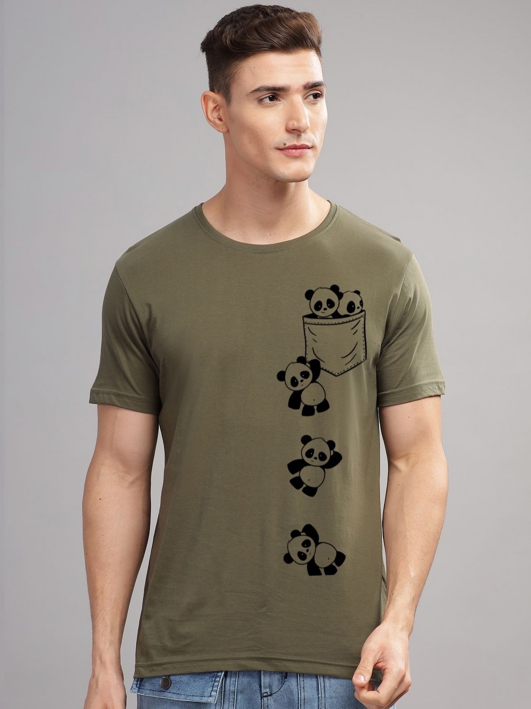 

ADRO Men Printed Pockets T-shirt, Olive
