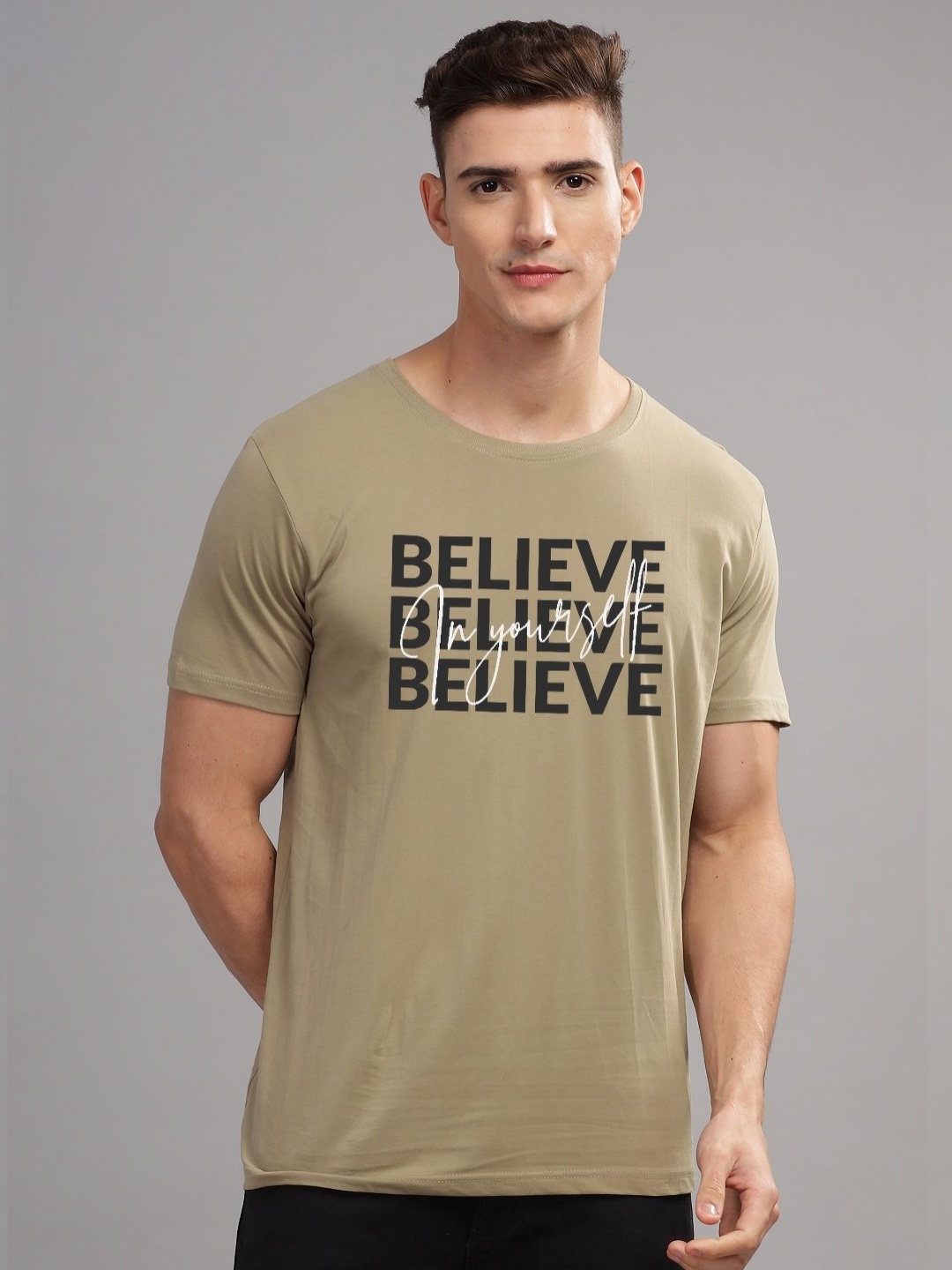 

ADRO Men Typography Printed Pockets T-shirt, Beige