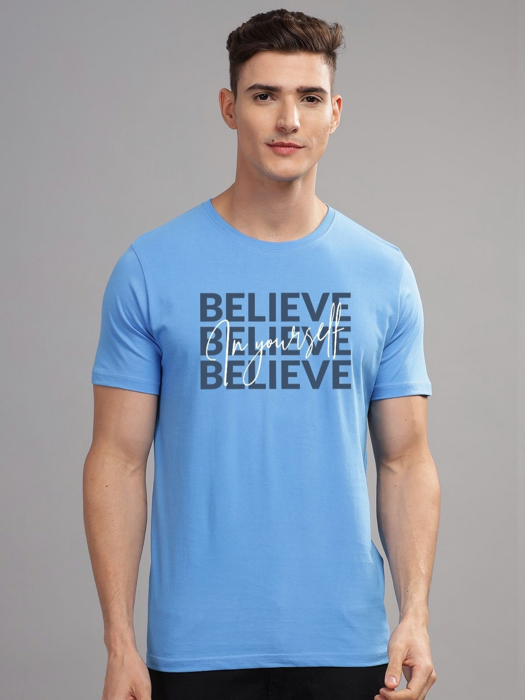 

ADRO Men Typography Printed Raw Edge T-shirt, Blue