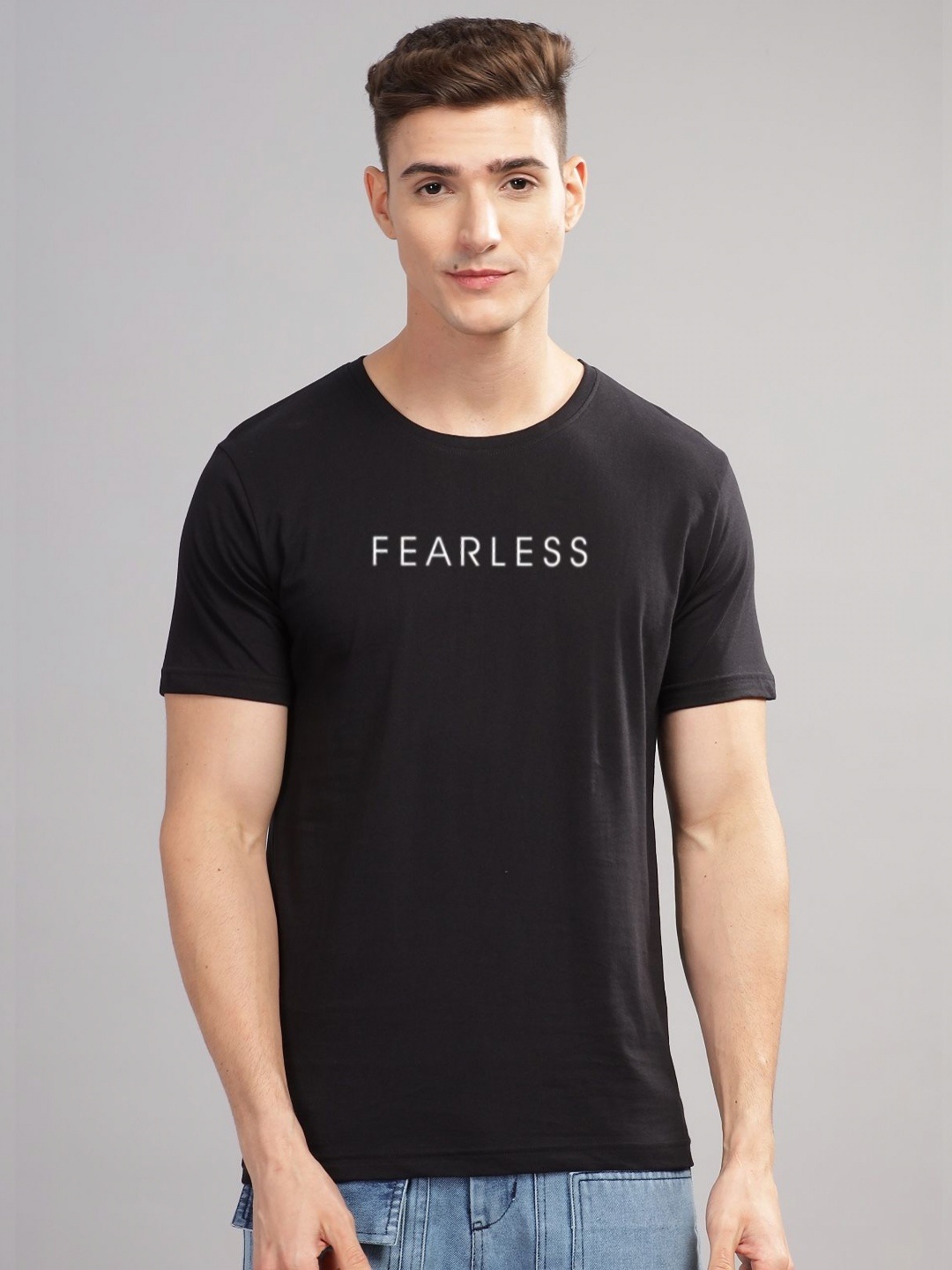 

ADRO Men Typography Raw Edge T-shirt, Black