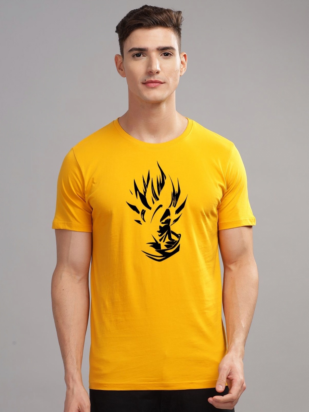 

ADRO Men Typography Printed Applique T-shirt, Mustard