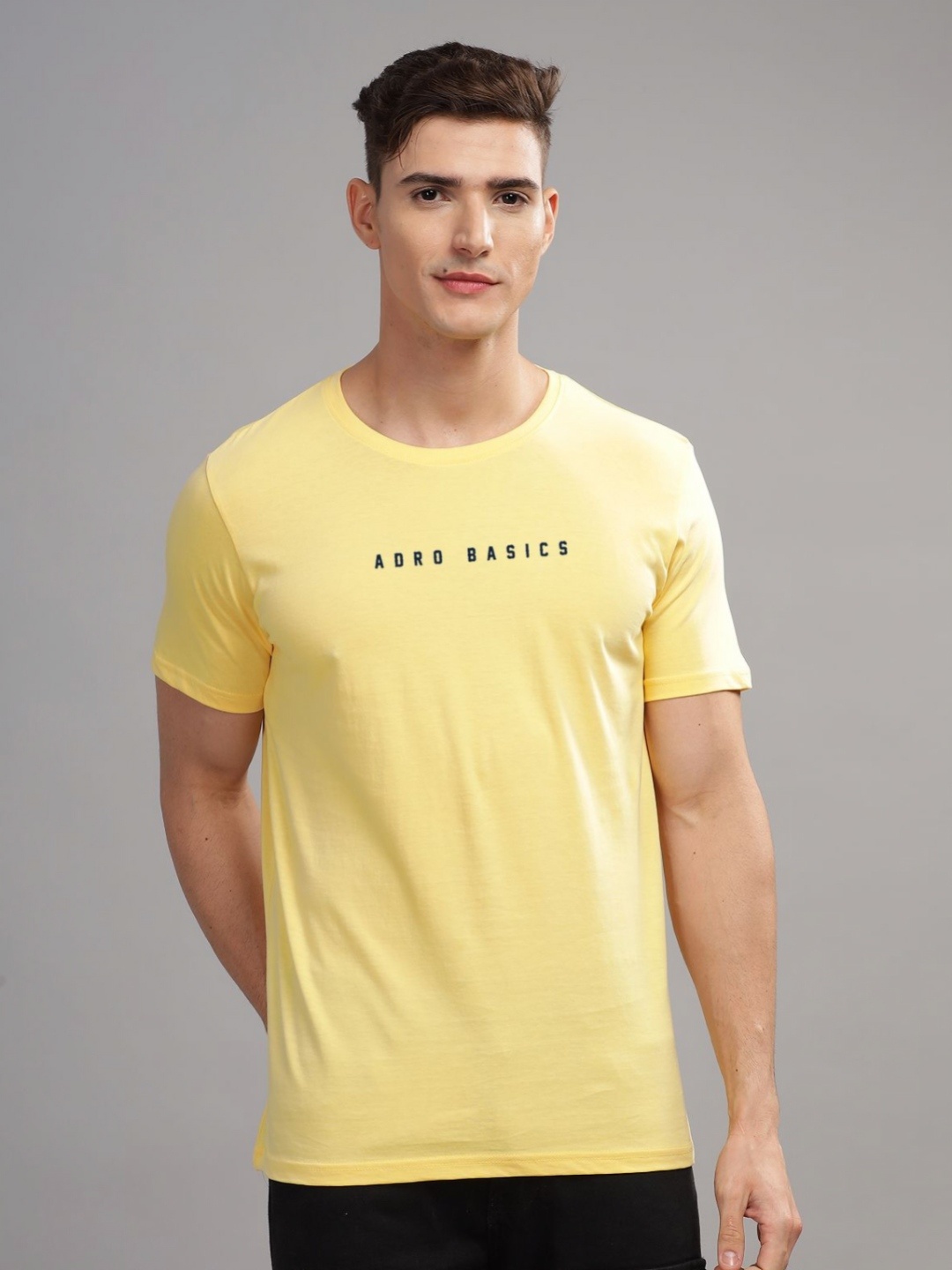 

ADRO Men Typography Raw Edge T-shirt, Yellow