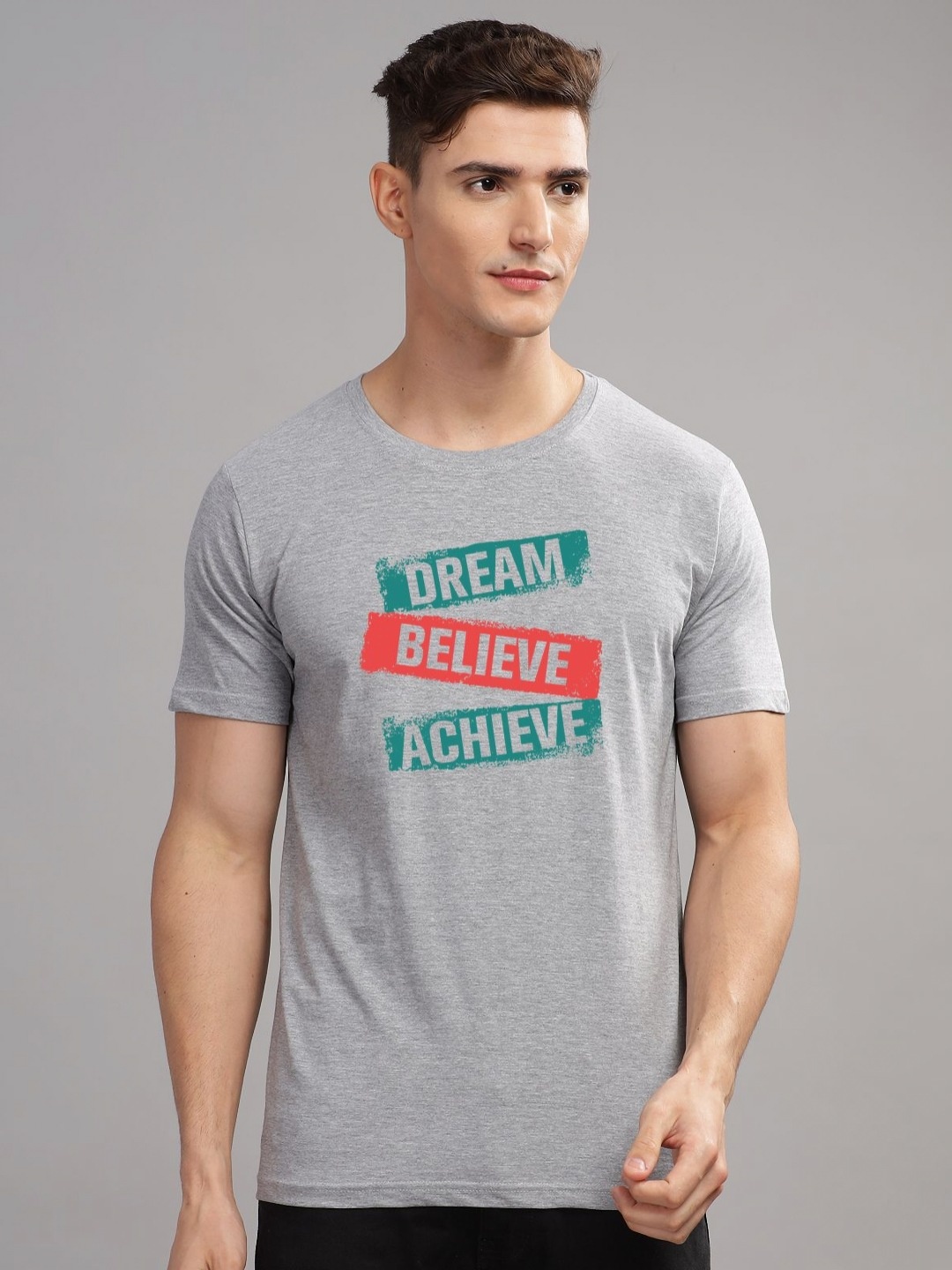 

ADRO Men Typography Printed Raw Edge T-shirt, Grey