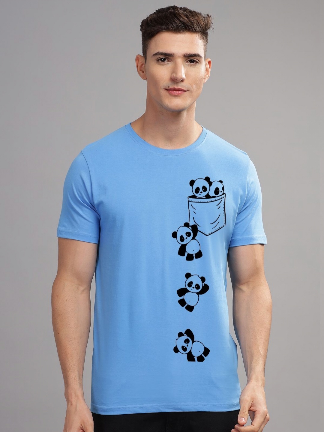 

ADRO Men Typography Printed Applique T-shirt, Blue